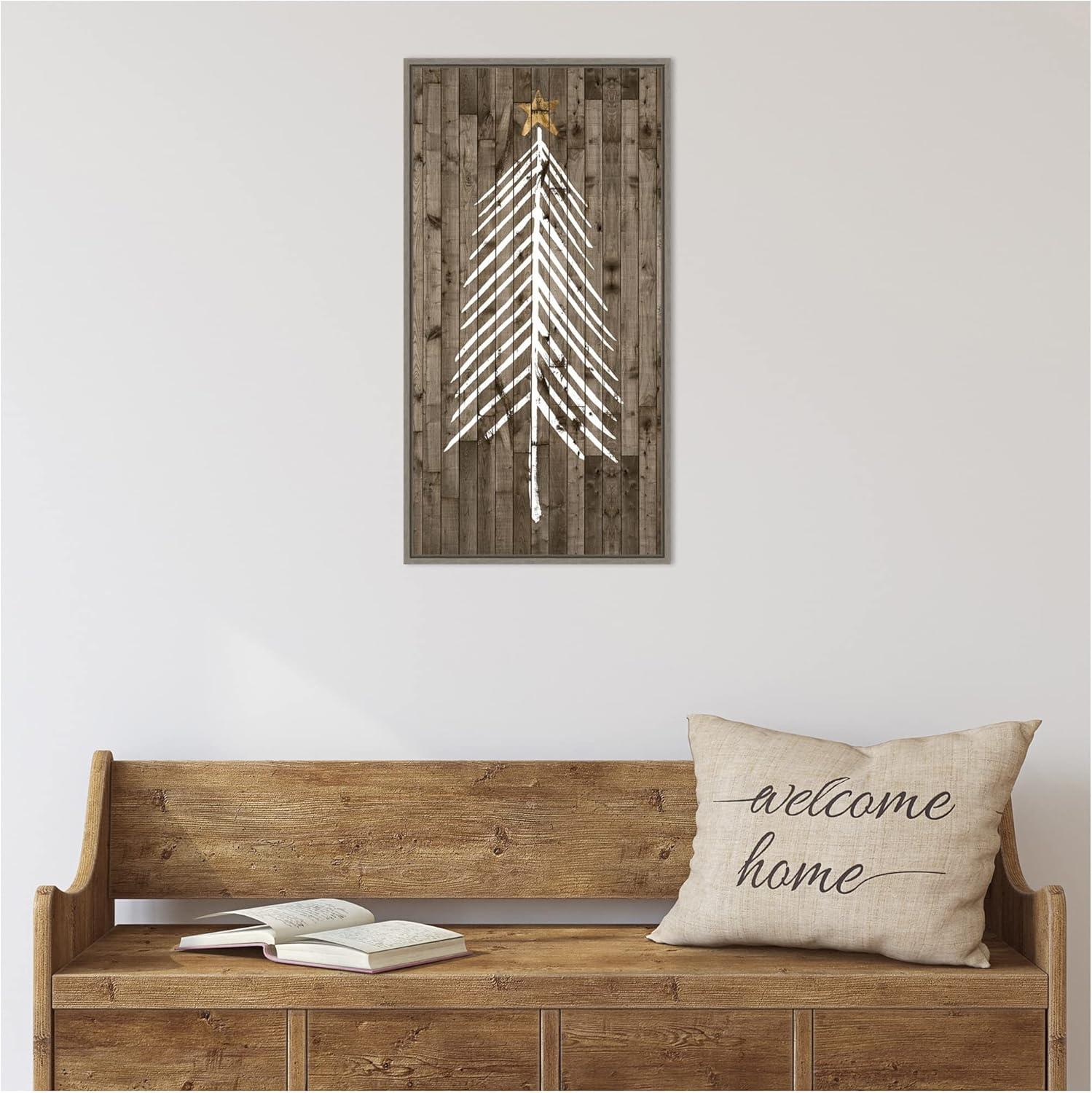 14" x 26" Wooded Whimsy I Tree by Grace Popp Framed Canvas Wall Art - Amanti Art: Chic Holiday Decor, Nature Canvas