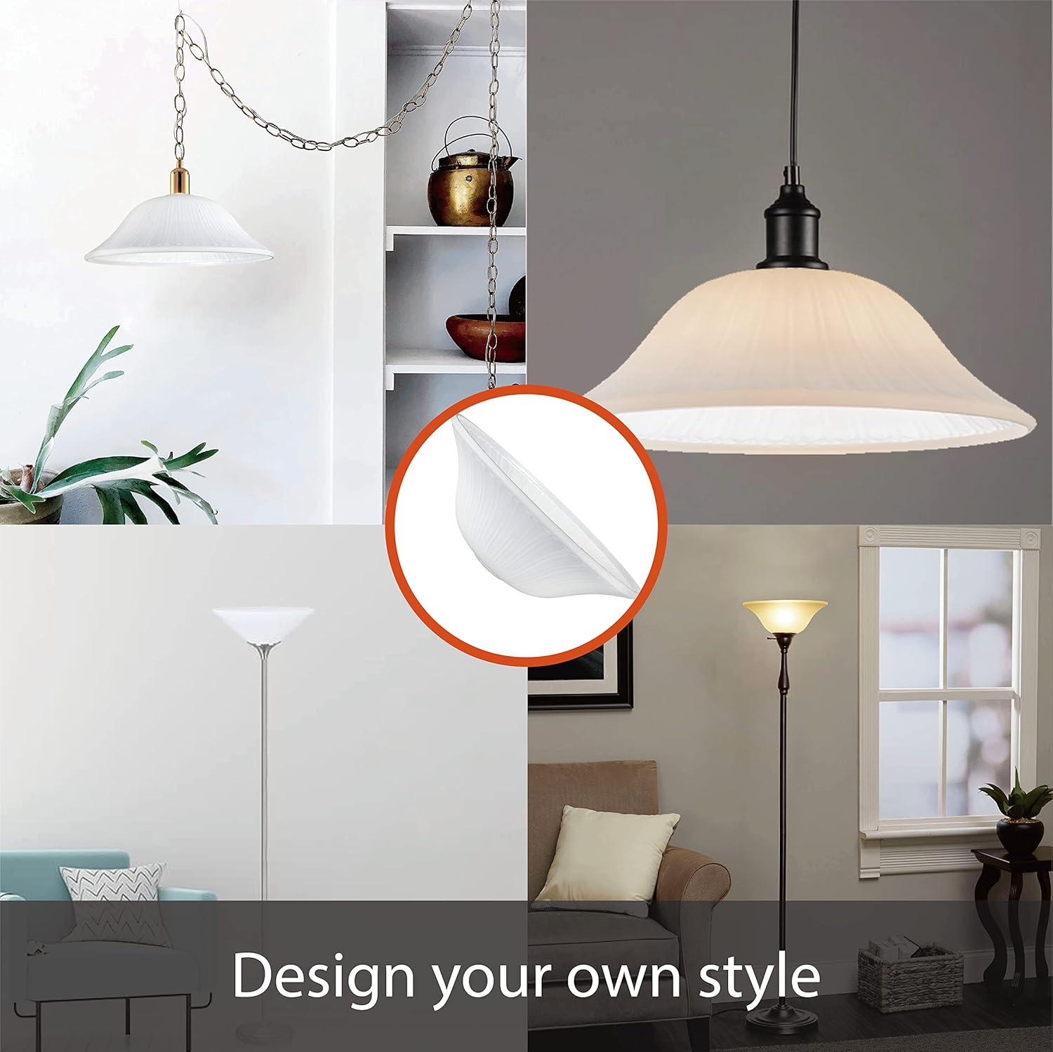 Glass Shade 4-3/4 H., White Frosted Glass Bell Torchiere/Swag Lamp and Pendant Shade with 1-5/8 in. Neckless Fitter