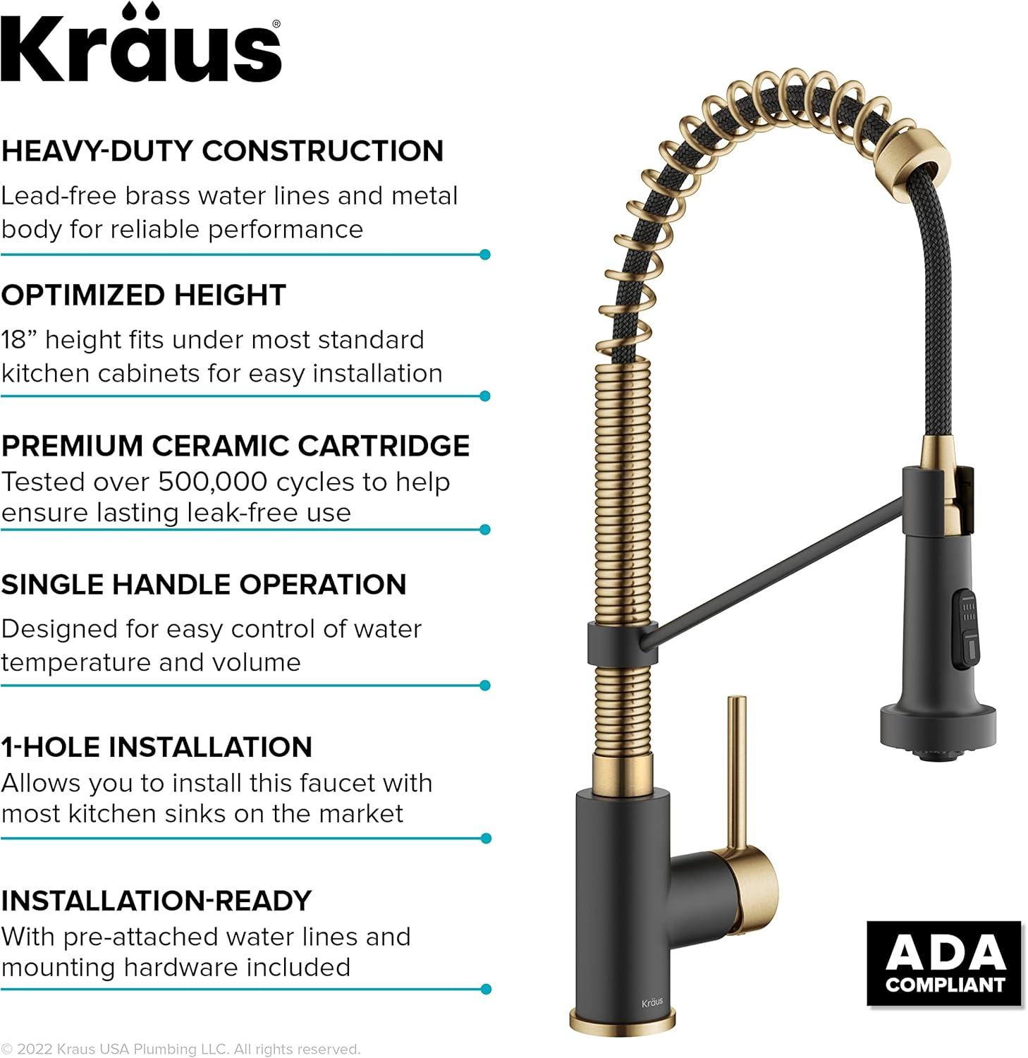 KRAUS Bolden Commercial Style 2-Function Single Handle Pull Down Kitchen Faucet