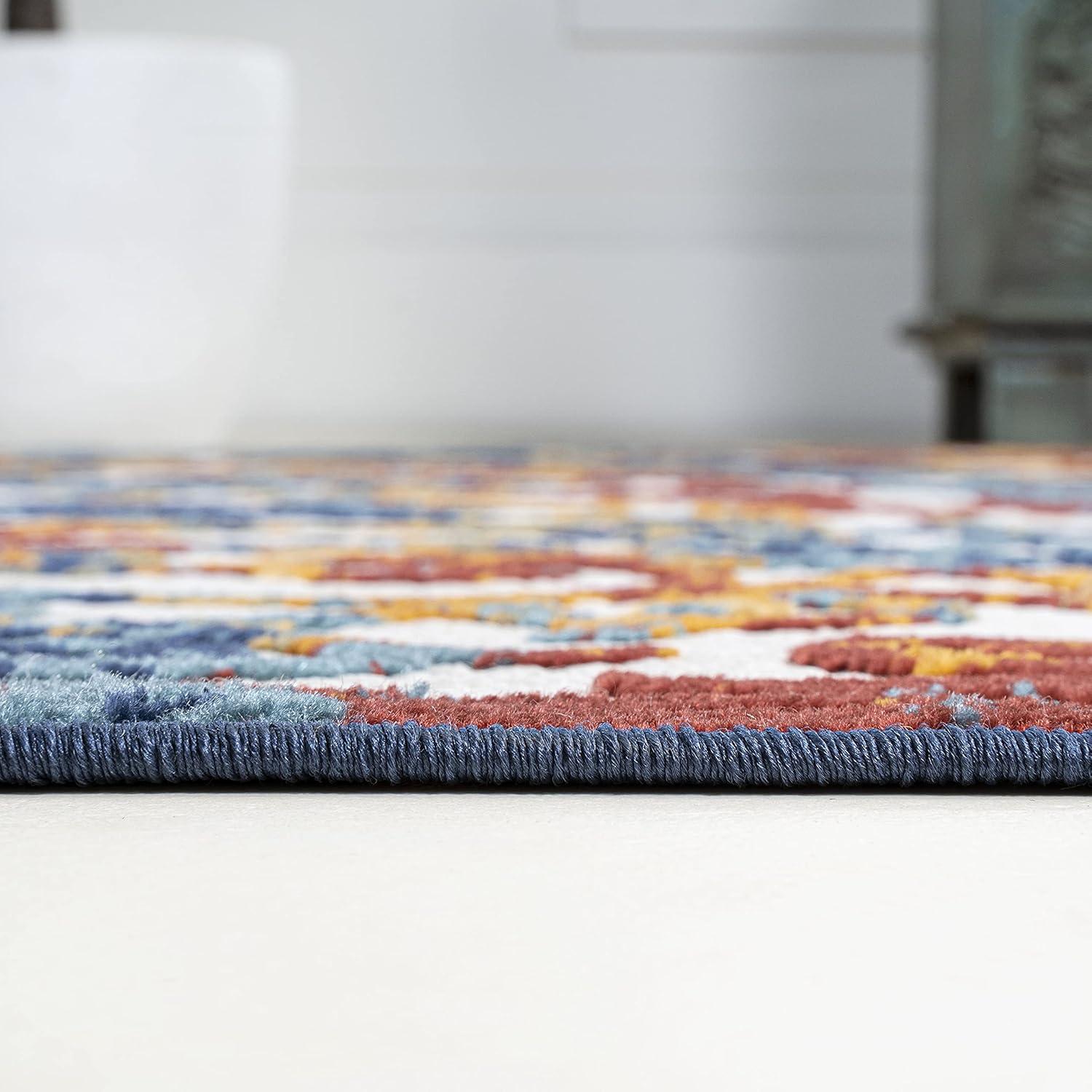 3'x5' Atrani Scroll Trellis Indoor/Outdoor Area Rug, Cream/Blue/Red - JONATHAN Y
