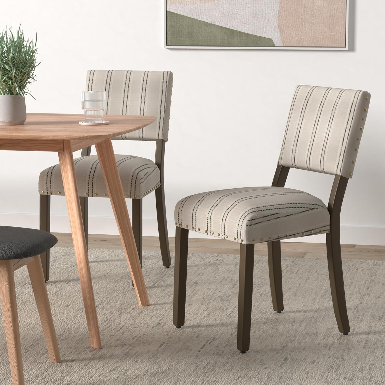 Set of 2 Stripe Dining Chairs Black/White - HomePop: Nailhead Trim, Rubberwood Legs, Polyester Upholstery