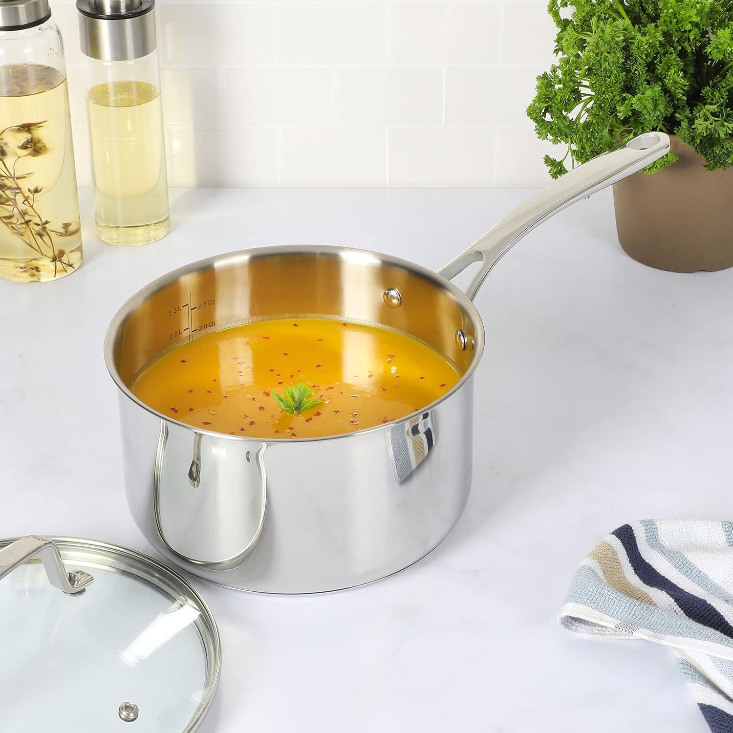 Stainless Steel 3.5-Quart Sauce Pan with Glass Lid