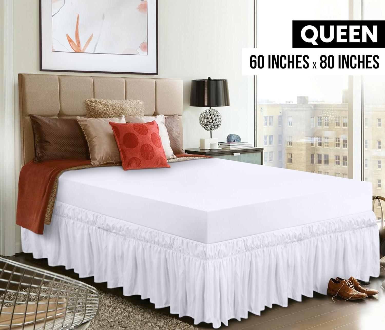 White Queen Microfiber Ruffled Bed Skirt with 16 Inch Drop