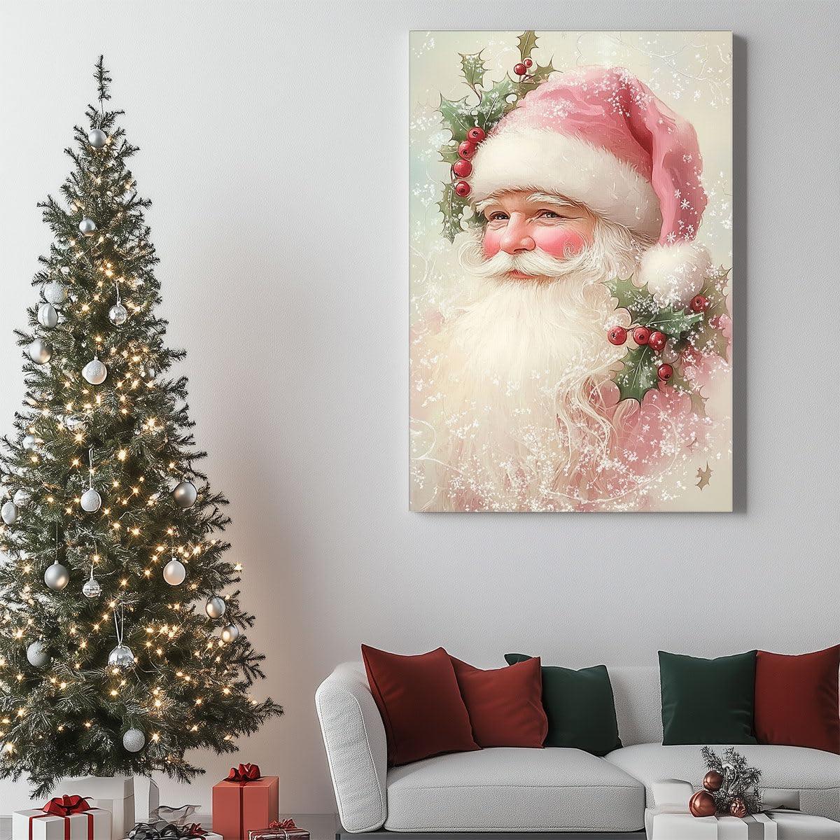 Reccmeny Vintage Christmas Canvas Wall Art, Santa Claus Pictures for Wall Decor, Xmas Poster Santa white Wooden Texture Picture, Holiday Wall Decorations Gifts