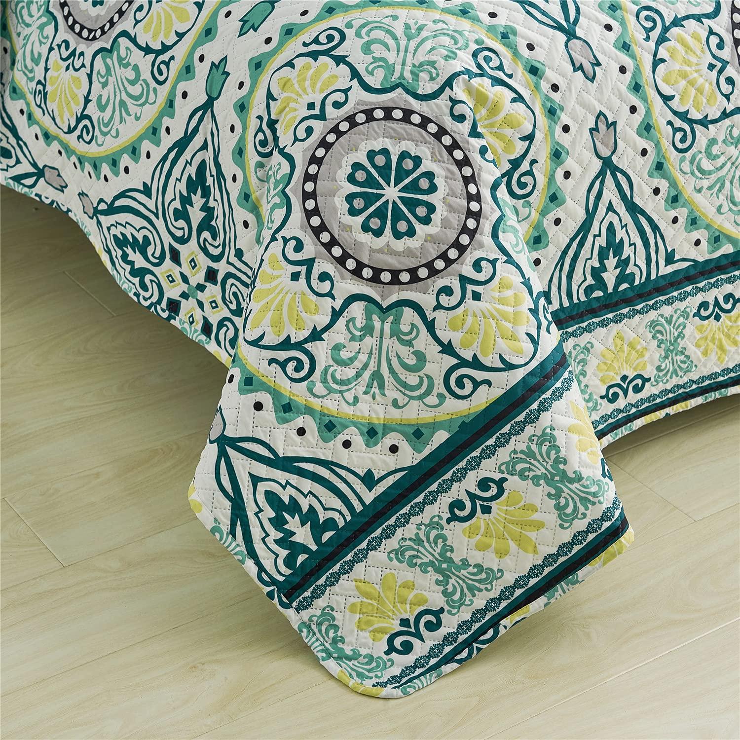 Quilt King Bedding Set (92"x 104"), 3 Piece King Size Quilt with 2 Pillow Shams, Reversible Floral Queen Bedspreads Spring Decor Summer Quilt King Size Bed Covers Coverlet for All Seasons