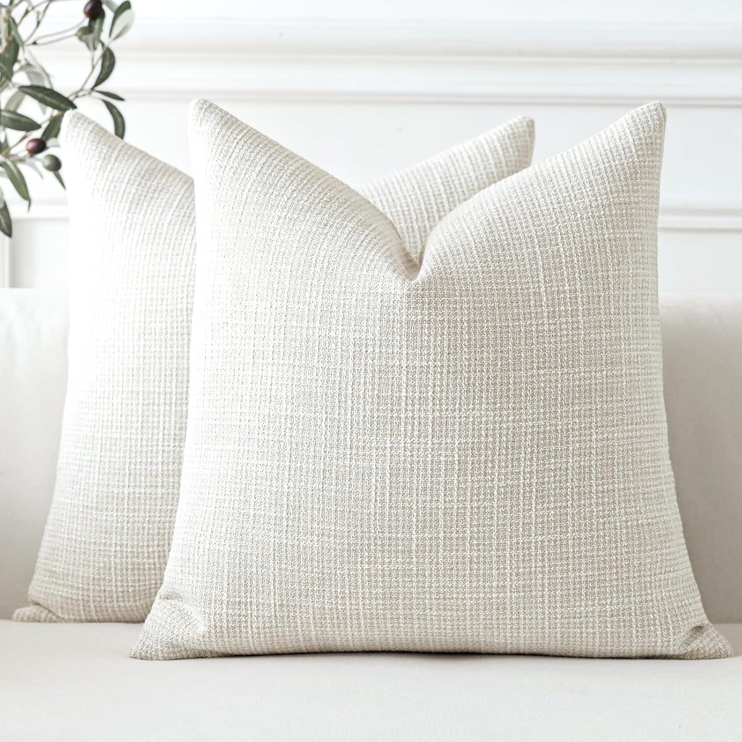 Unique Bargains Solid Indoor Linen Decorative Throw Pillow Cover 2 Pcs Beige 24" x 24"