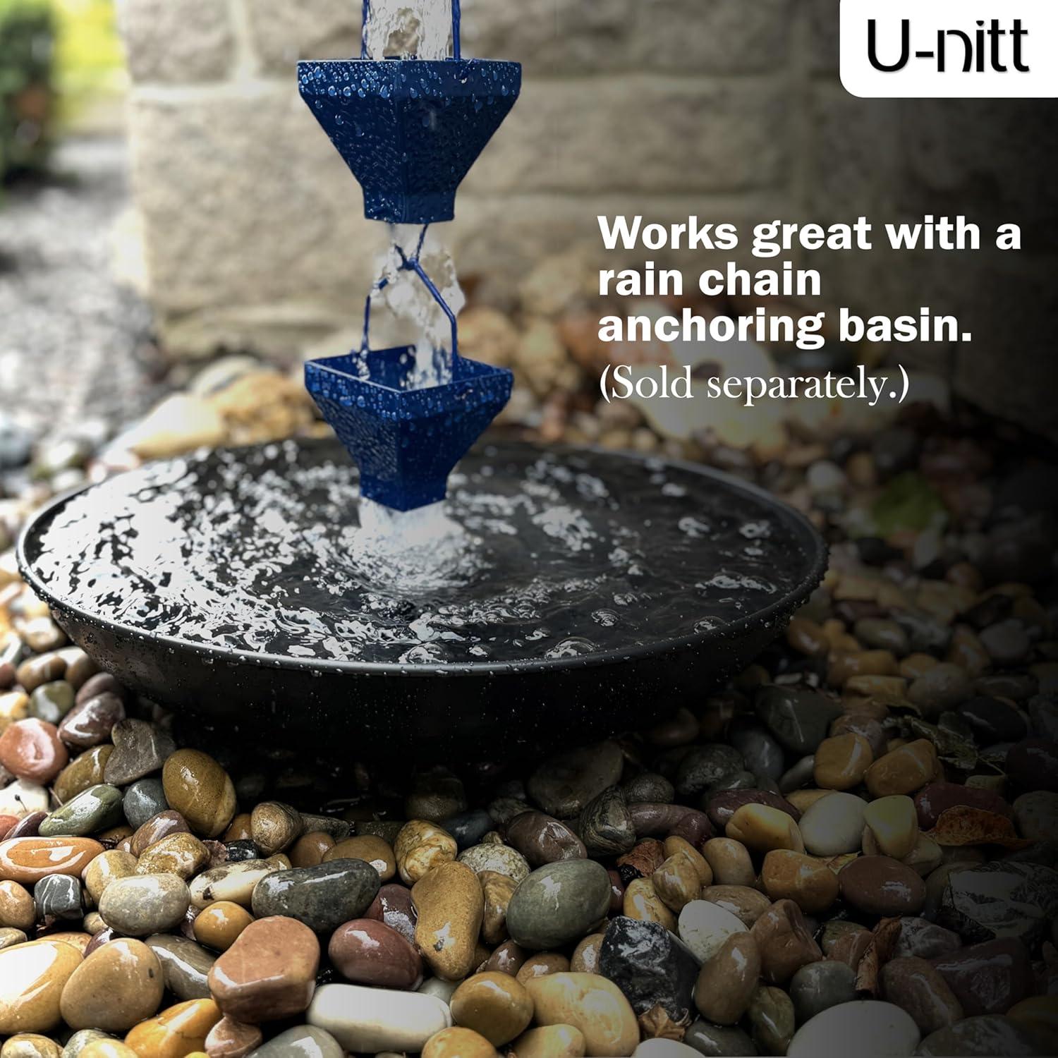 U-nitt Rain Chains, Roof Gutter Downspout Channel, Rainwater Catcher/Diverter, 8.5 FT, Metal, Blue Powder Coated, Texture Square, Modern, 5517BLU