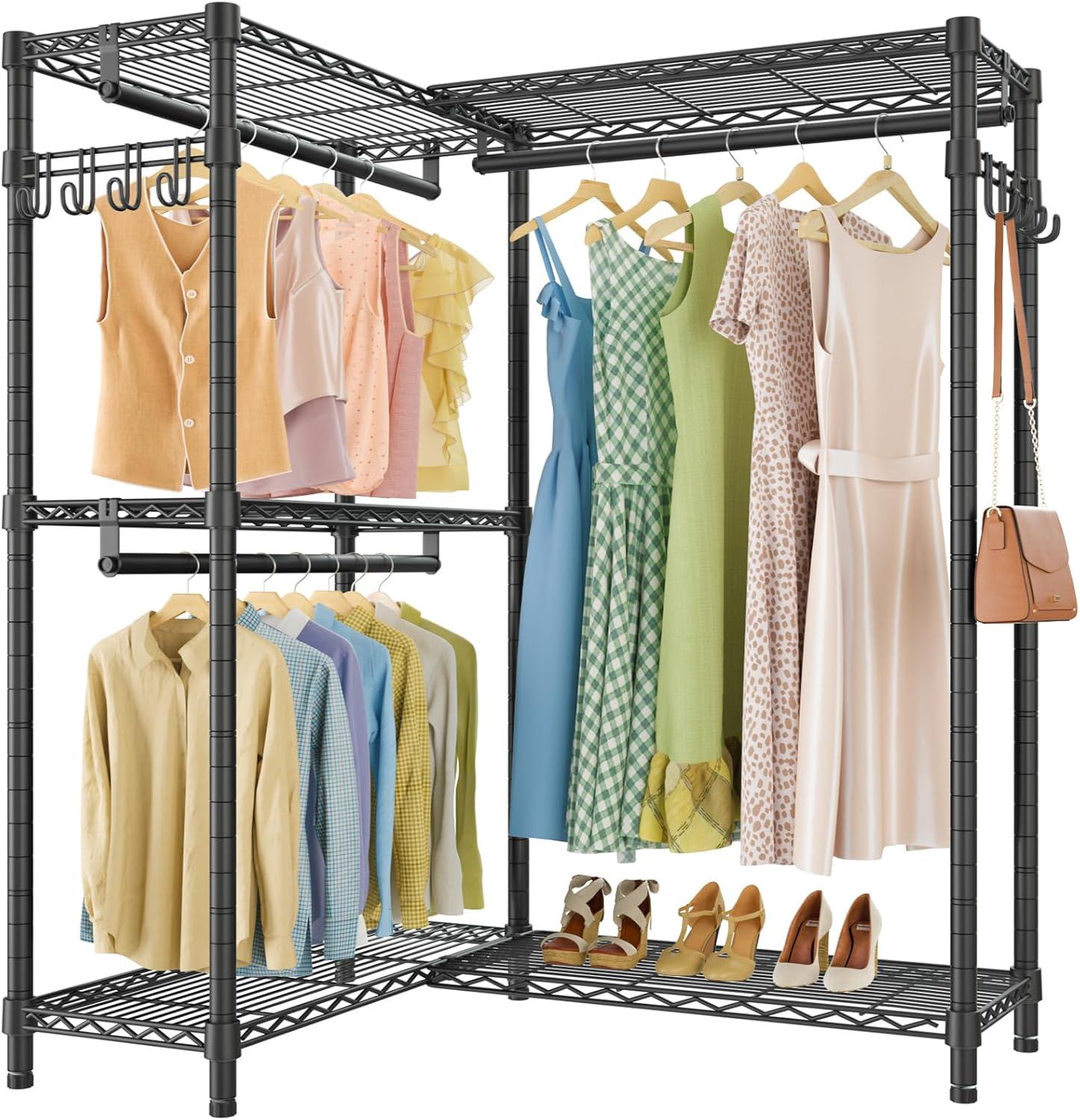 Black Iron L-Shaped Free-Standing Closet with Adjustable Shelves