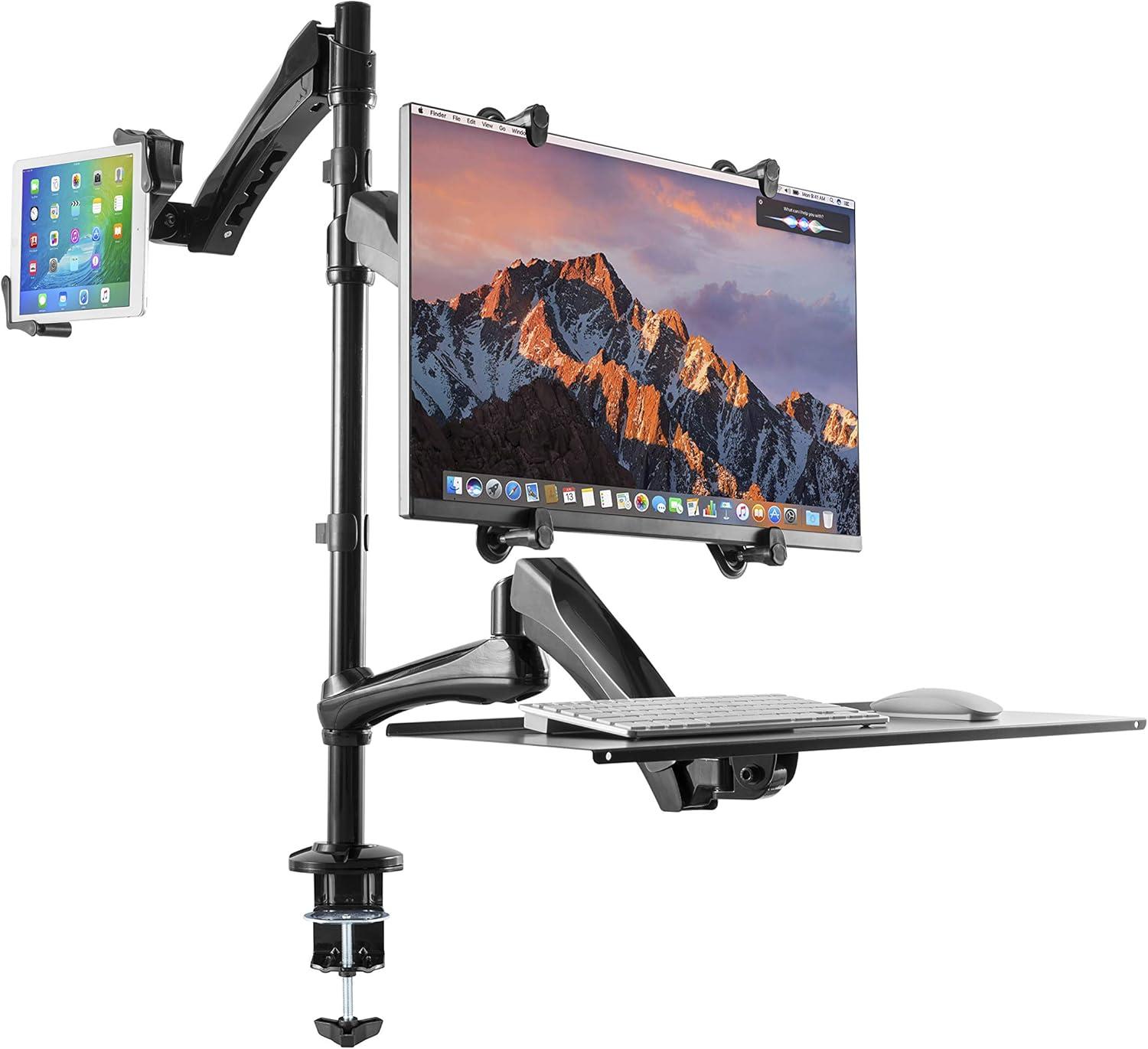 Cta Digital Pad-2amtk 2-in-1 Adjustable Monitor & Tablet Mount Stand With Keyboard Tray