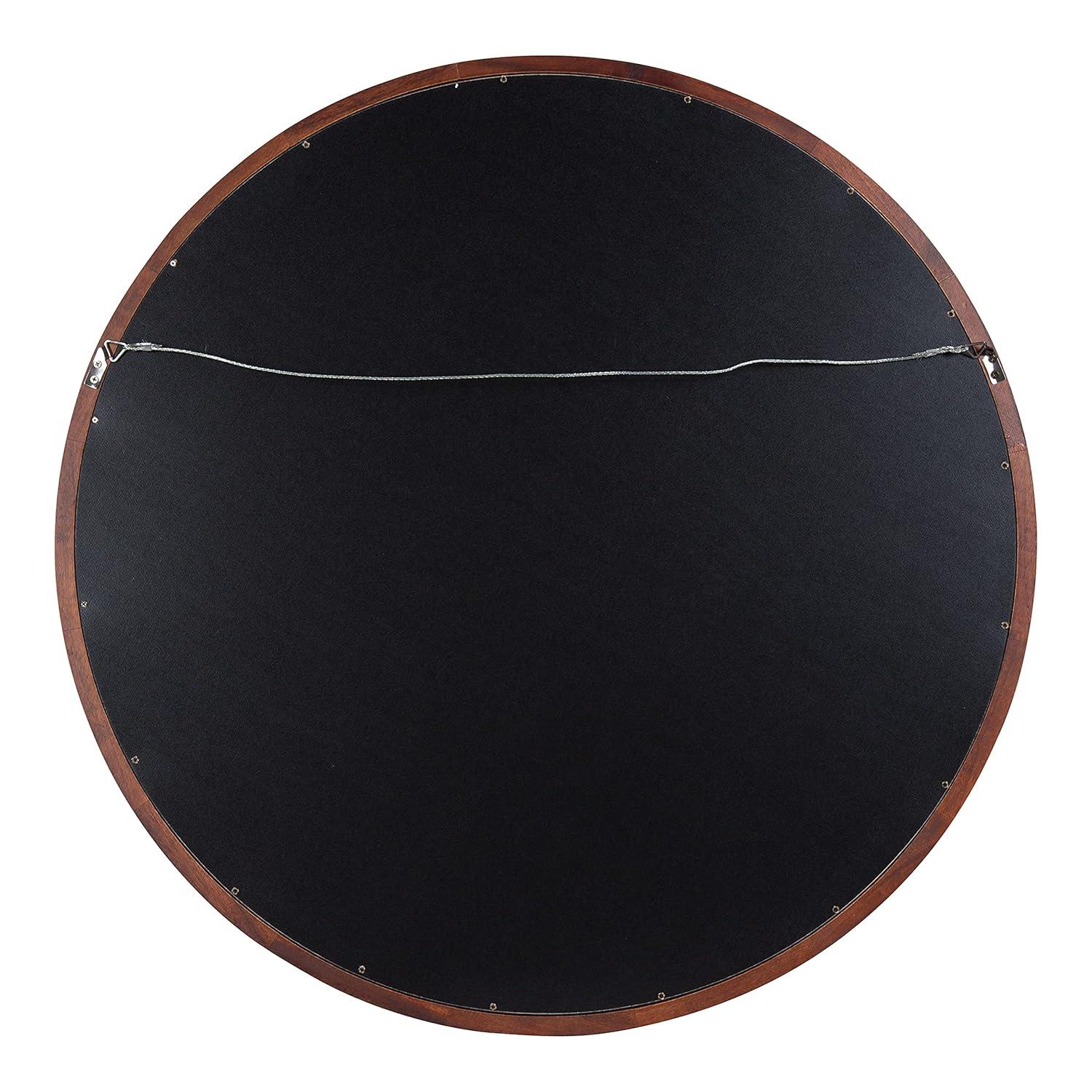 32" x 32" Hogan Round Framed Decorative Wall Mirror Walnut Brown : Modern Wood Frame, No Assembly Required