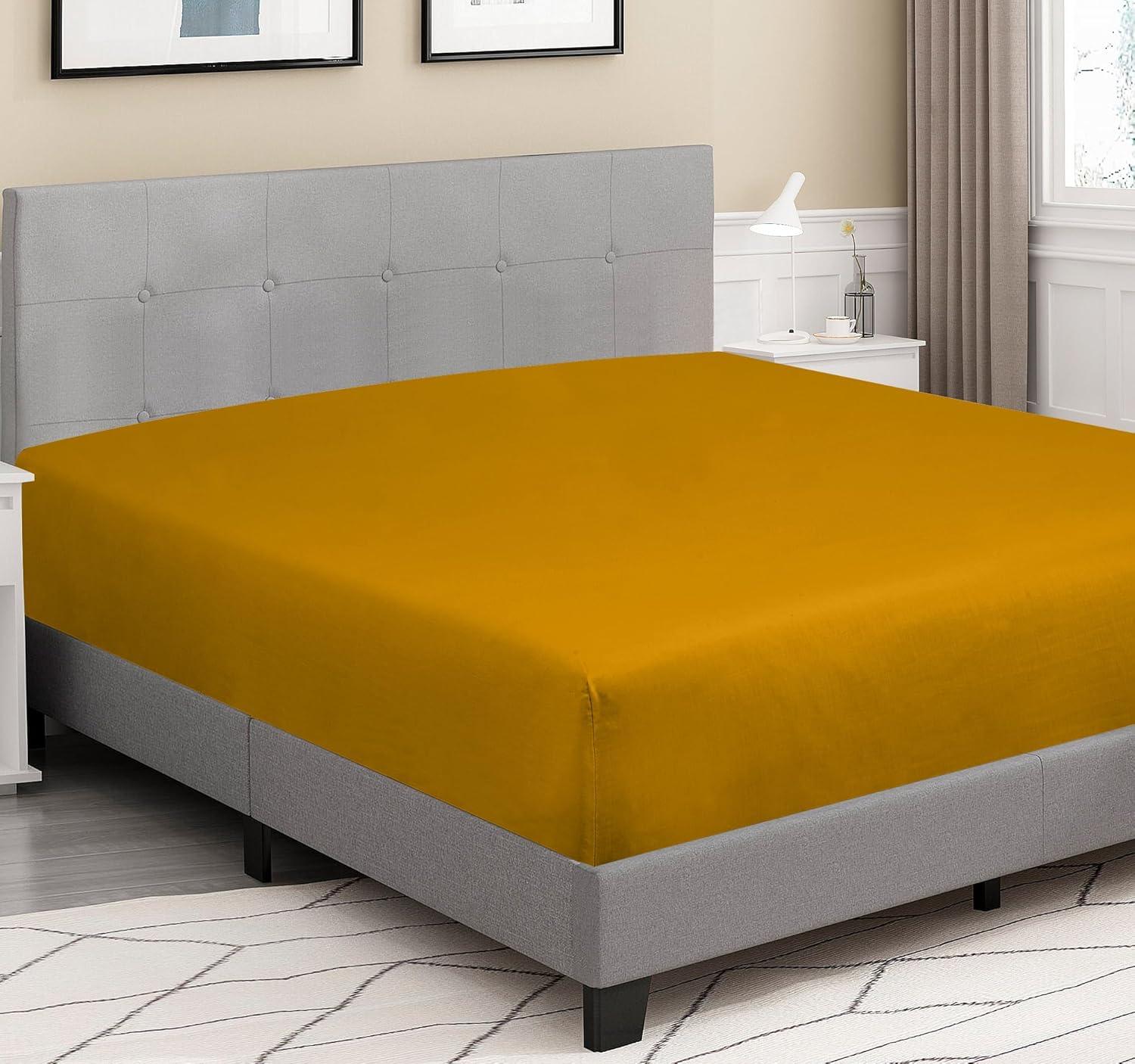 Royale Linen 300 Thread Count 100% Long Staple Combed Cotton Fitted Sheet - Super Soft Deep Pocket Bottom Sheet - Yellow Fitted Sheet Twin Size - Twin Fitted Sheet Only - Elastic Sheet (Twin, Yellow)