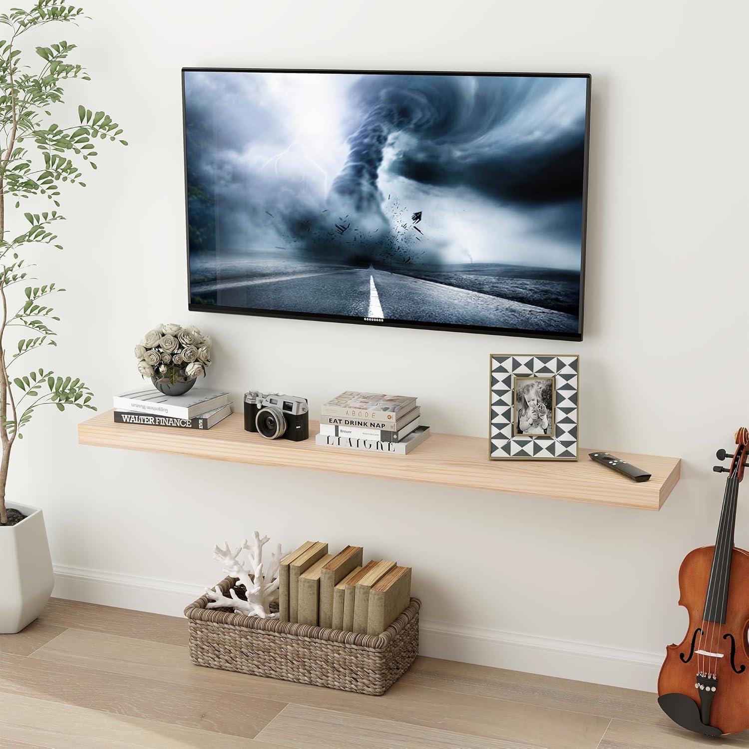 24 Inch Floating Shelves Set of 2, Rustic Solid Wood Wall Mounted Shelves for Decor & Storage, Dark Walnut Shelves for Bedroom Kitchen Living Room - Dark Walnut