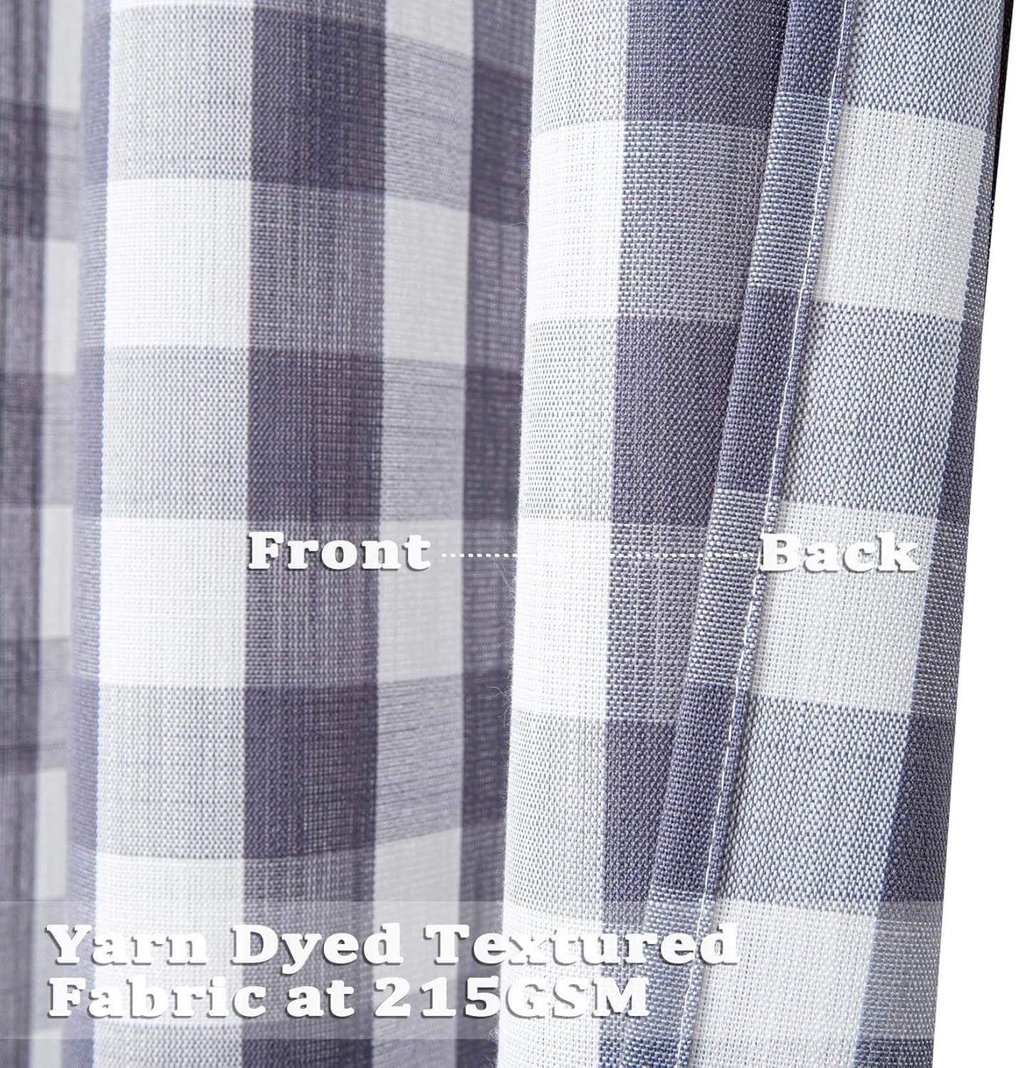 Buffalo Textured Window Curtain Panels Plaid Window Treatment Drapes Grommet Top for Living Room Bedroom Kitchen, Gray/White, 37"x95", 2 panels