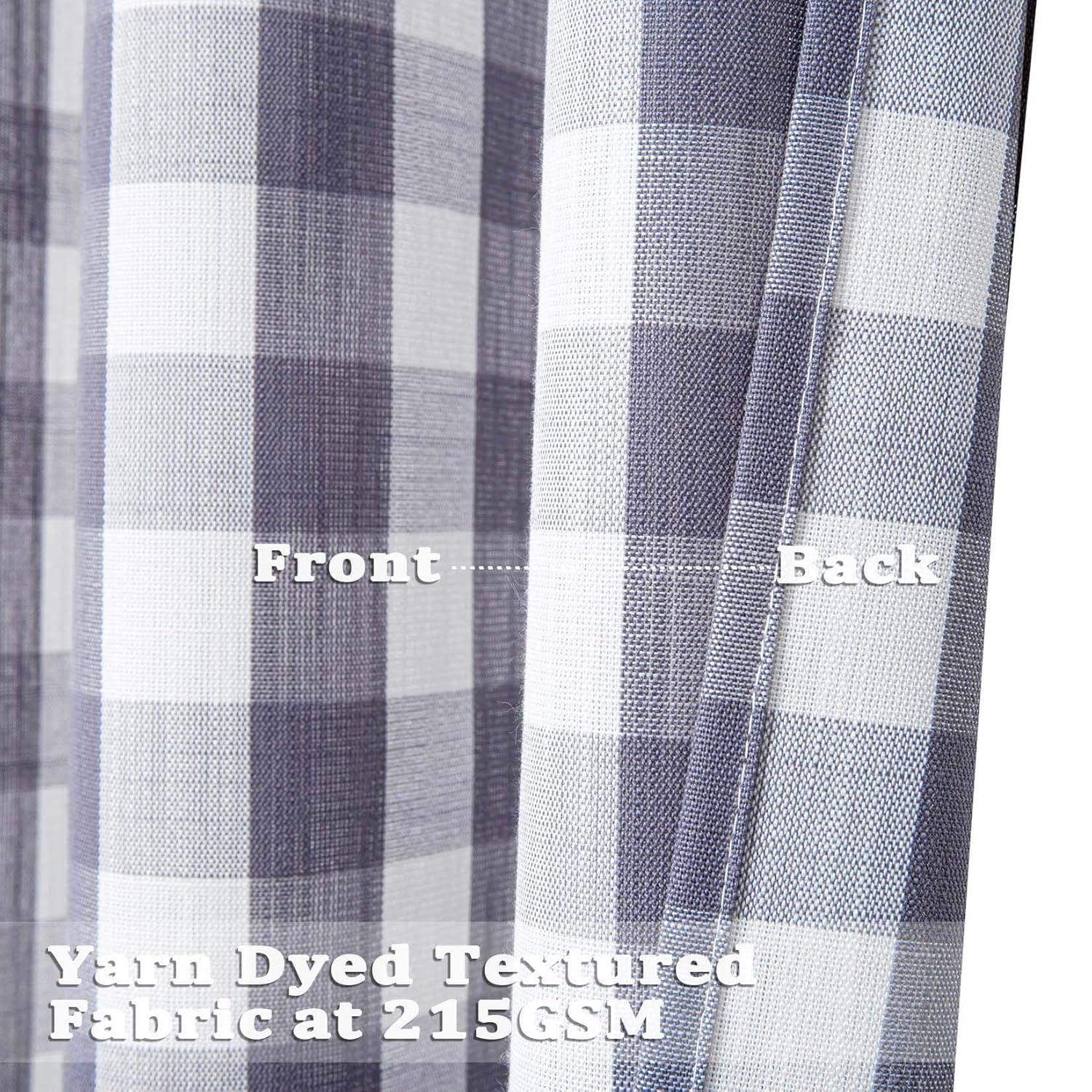 Buffalo Textured Window Curtain Panels Plaid Window Treatment Drapes Grommet Top for Living Room Bedroom Kitchen, Gray/White, 37"x95", 2 panels