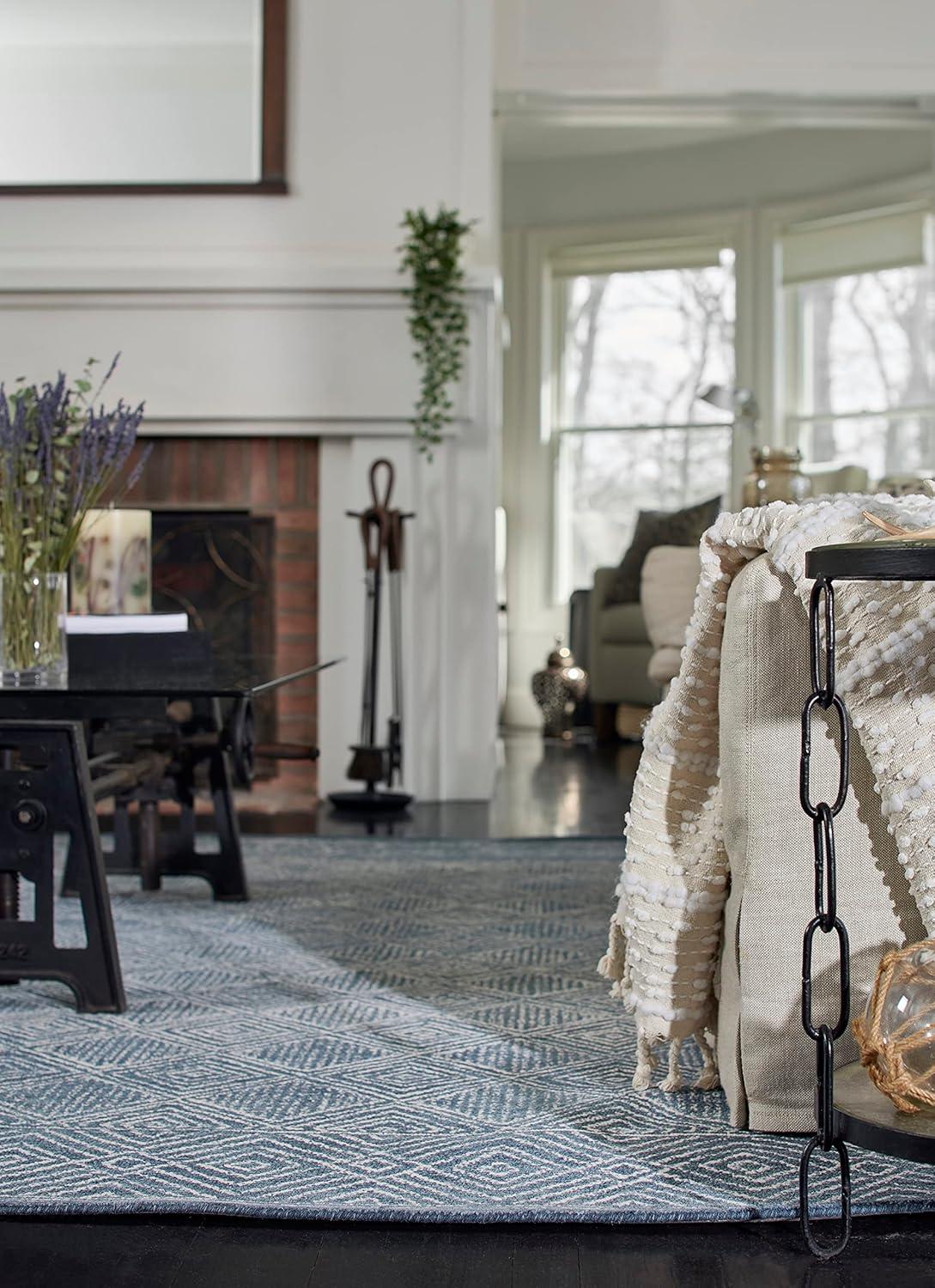 Momeni Mallorca Hand Hooked Wool Geometric Denim Area Rug 9' X 12'