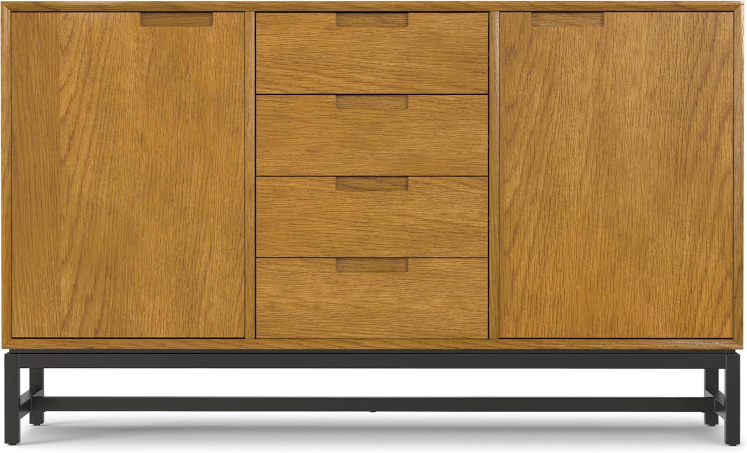 Simpli Home Banting 60"W Solid Wood Industrial 2-Door Sideboard Buffet with 4 Center Drawers