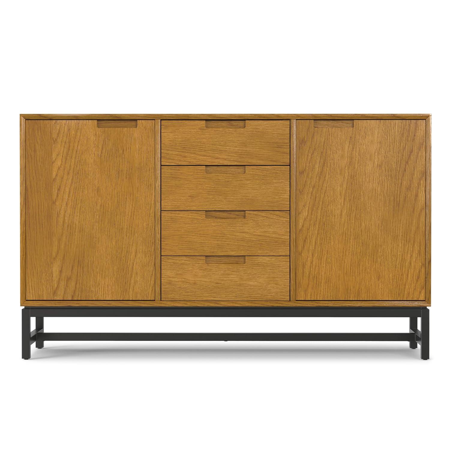 Simpli Home Banting 60"W Solid Wood Industrial 2-Door Sideboard Buffet with 4 Center Drawers
