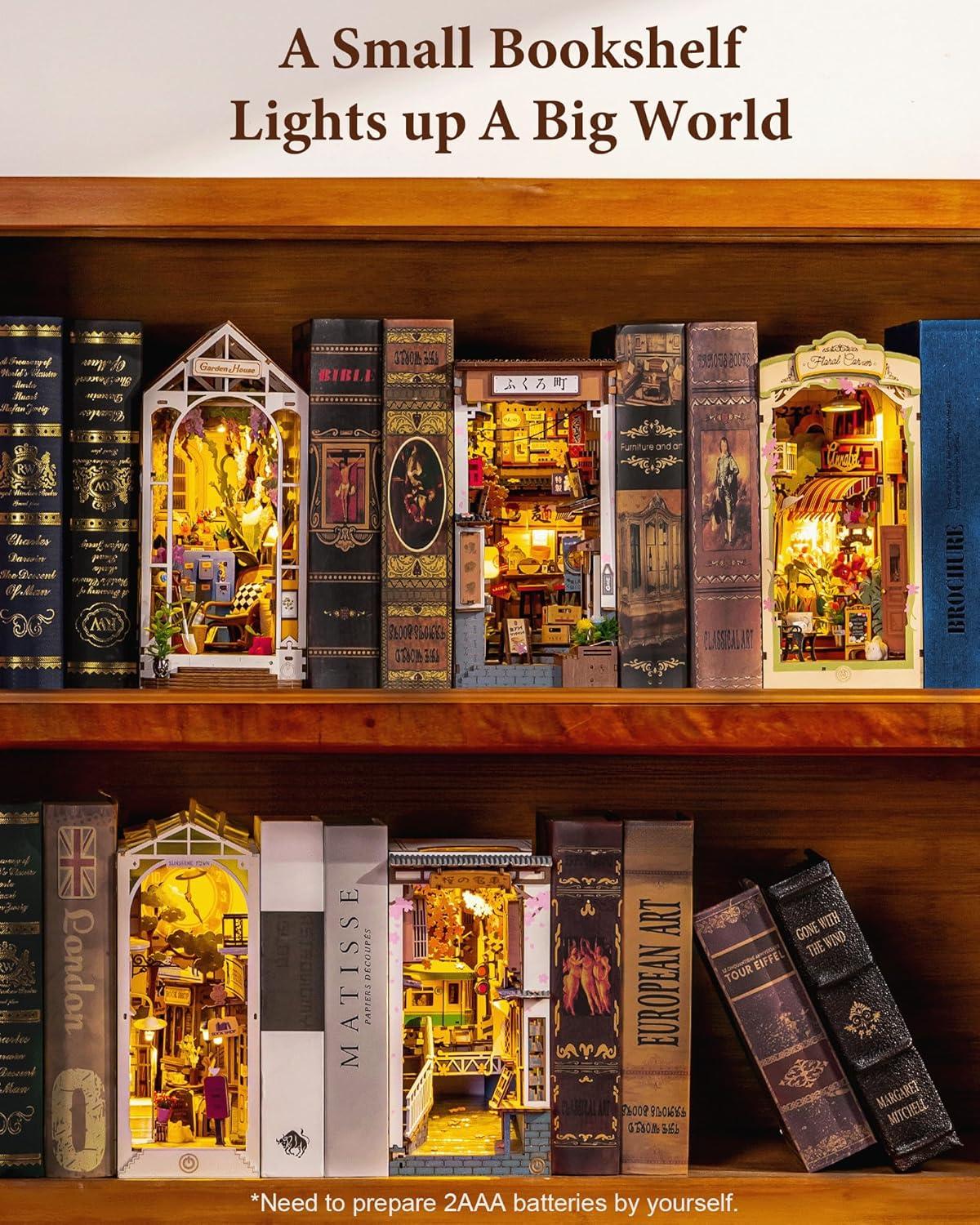 Rolife Book Nook 3D Jigsaw Puzzle Sakura Wine Alley Wooden Model Building Kit Decorative Bookend Stand DIY Bookshelf Insert Decor Gift for Teen Adults