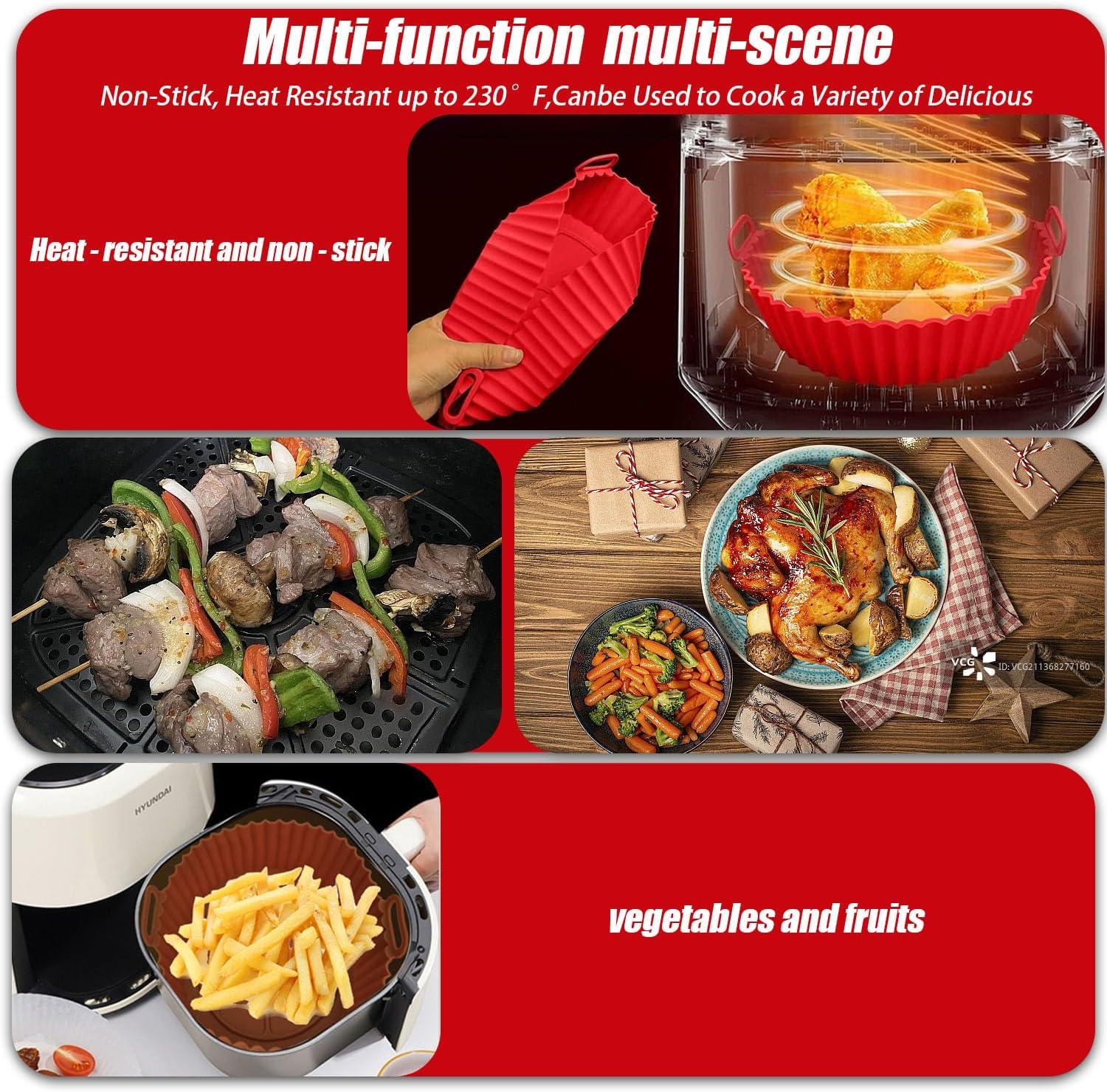 RUseeN Air Fryer Silicone Liners Pot 2 Pack, Reusable Silicone Bowl Basket Fit for 3 to 5QT Air Fryer, Replacement of Flammable Parchment Paper, Baking Tray Oven Accessories (Top 8in, Bottom 6.8in)