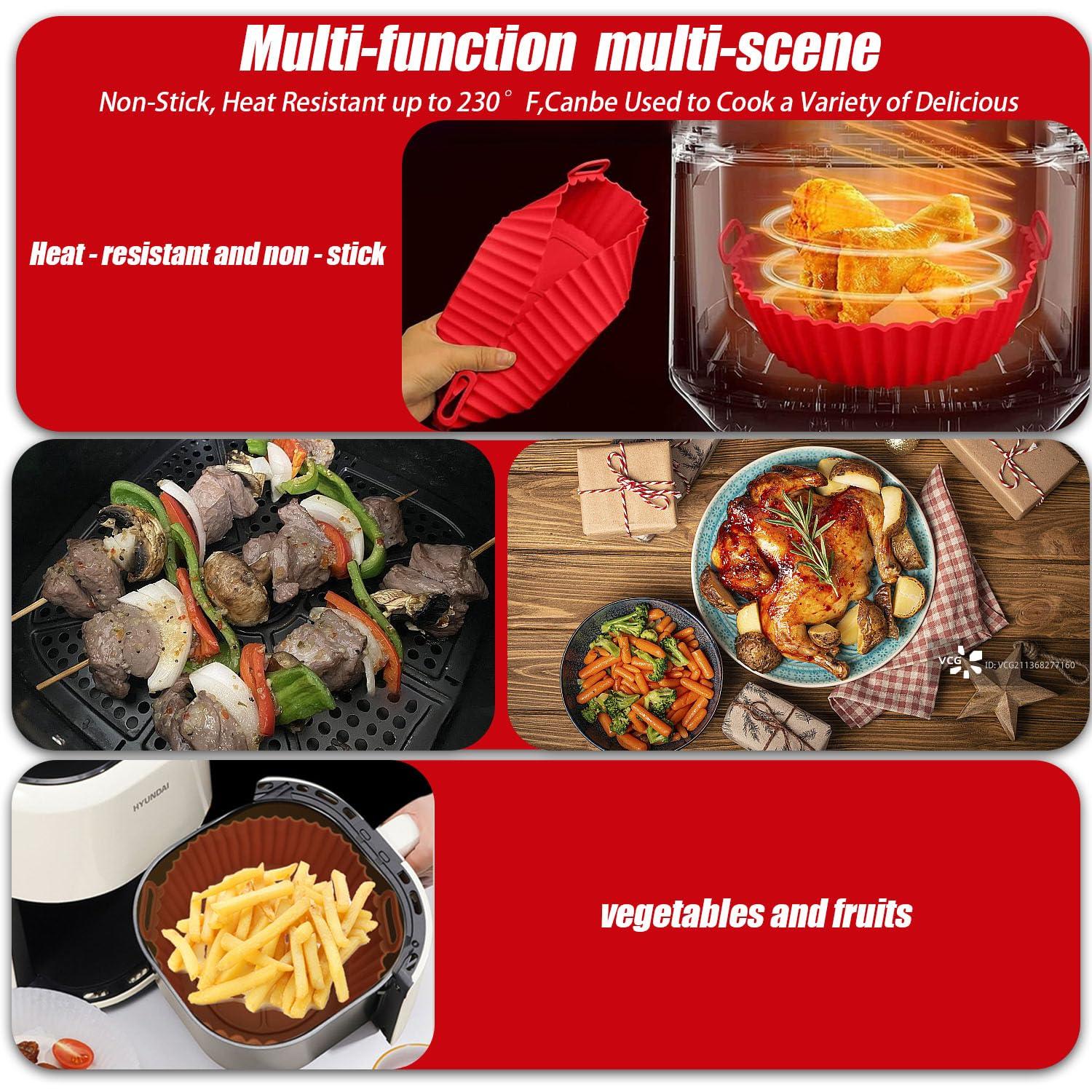 RUseeN Air Fryer Silicone Liners Pot 2 Pack, Reusable Silicone Bowl Basket Fit for 3 to 5QT Air Fryer, Replacement of Flammable Parchment Paper, Baking Tray Oven Accessories (Top 8in, Bottom 6.8in)