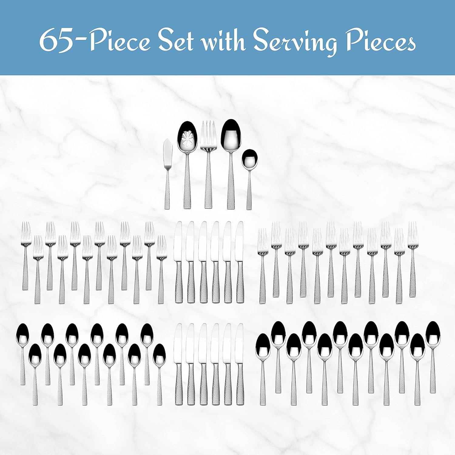 Oliver Hammered Stainless Steel 65-Piece Flatware Set