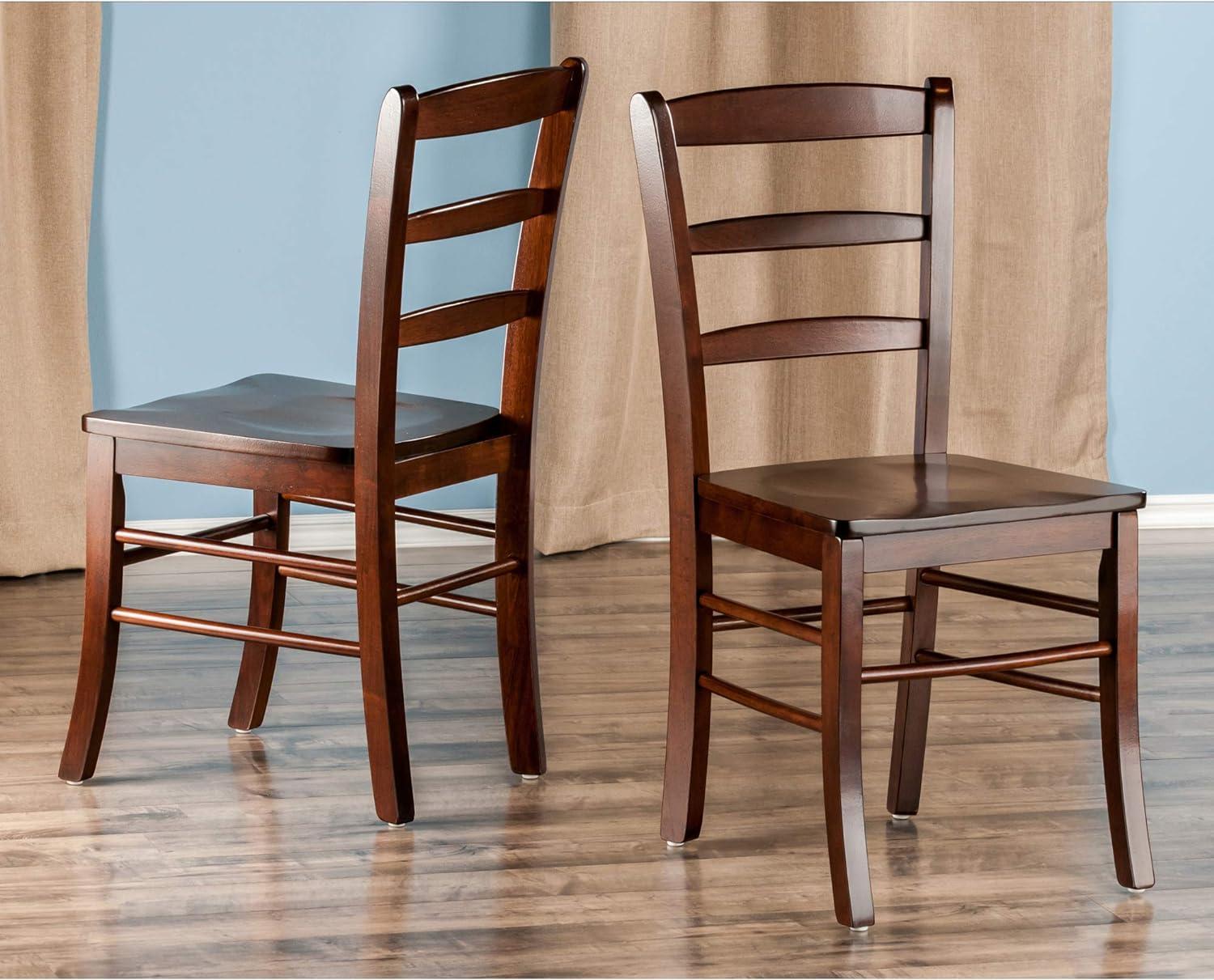 Set of 2 Ladder Back Chair Antique Walnut - Winsome: Hardwood, Non-Unupholstered, Kitchen Seating