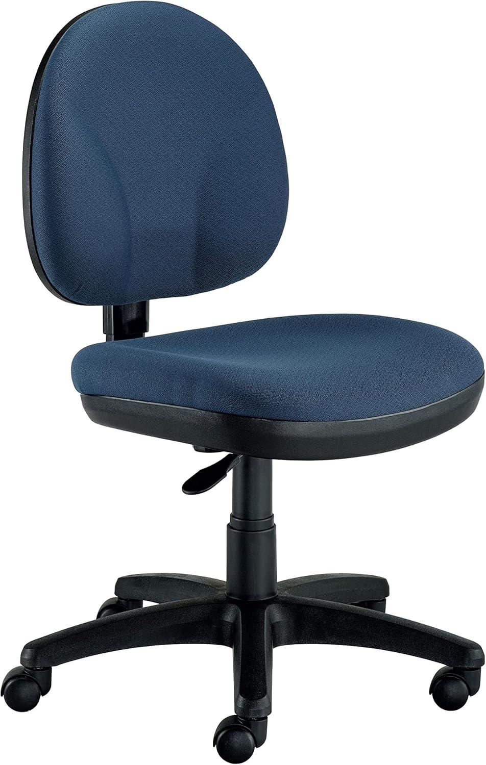 Blue Fabric Armless Swivel Task Chair with Metal Base