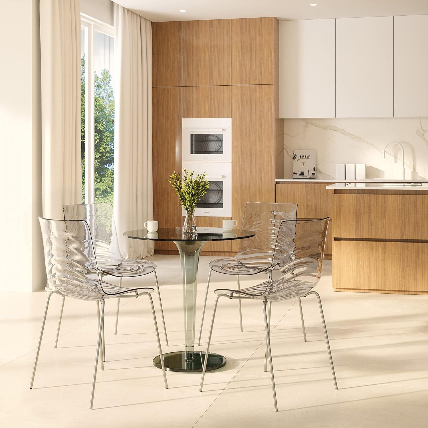 LeisureMod Astor Acrylic Dining Chair - Water Ripple Design & Chrome Finish Metal Legs, Stackable Accent Side Chair