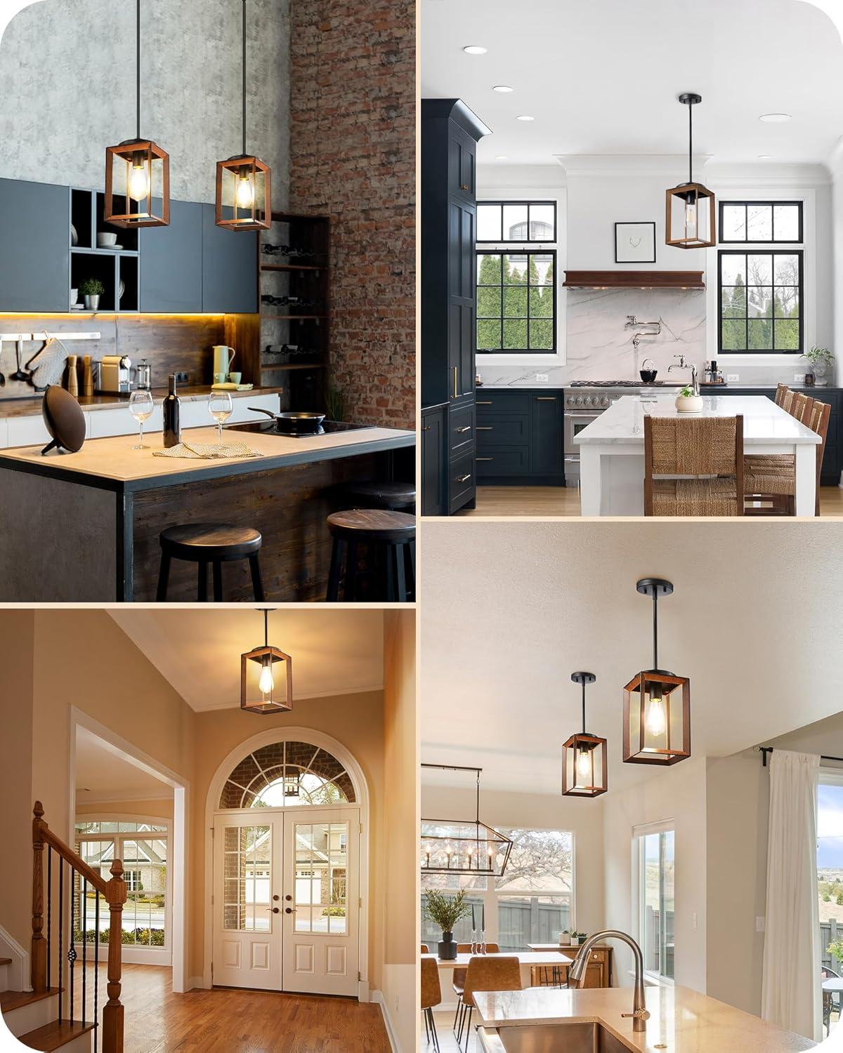 Bronze Rustic Farmhouse Wood Cage Pendant Light