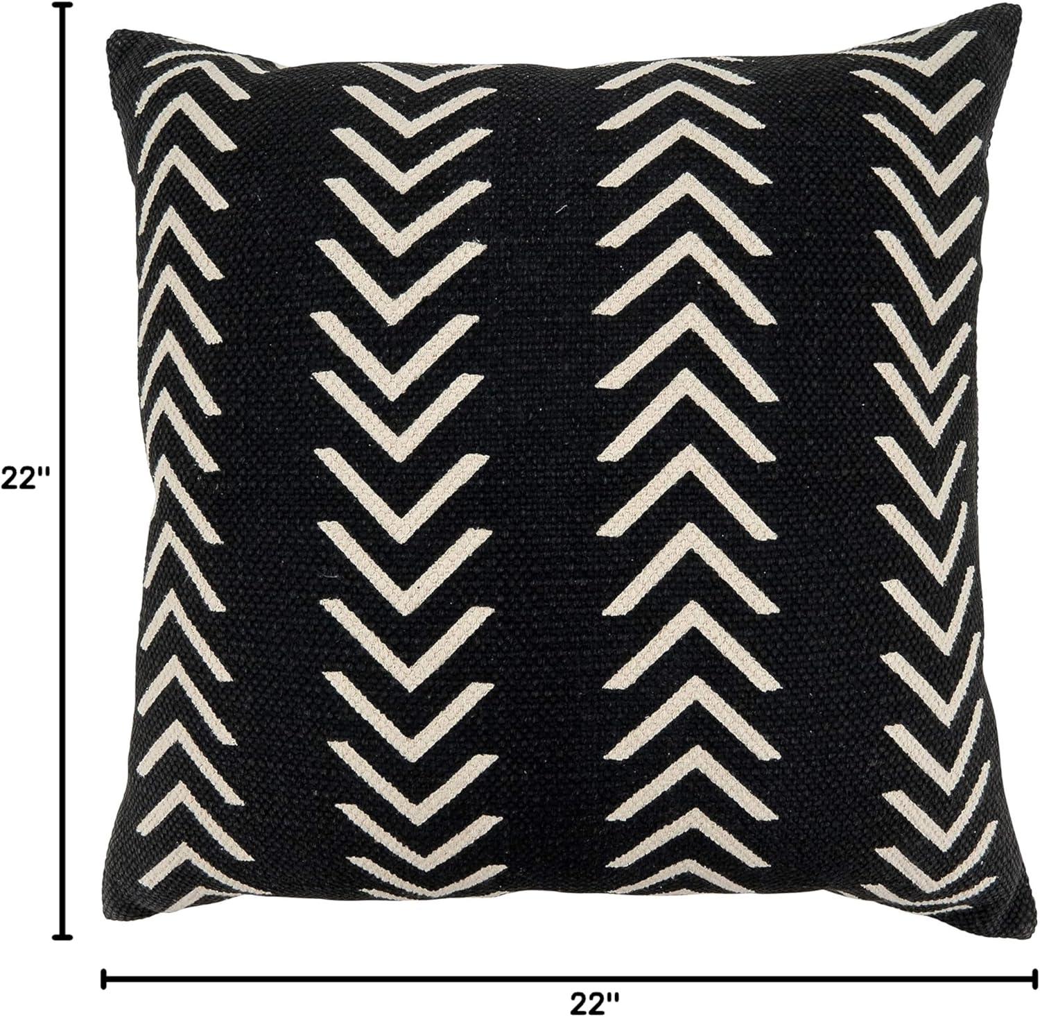 SARO 1603.BK22SP 22 in. Square Poly Filled Throw Pillow with Black Chevron Design