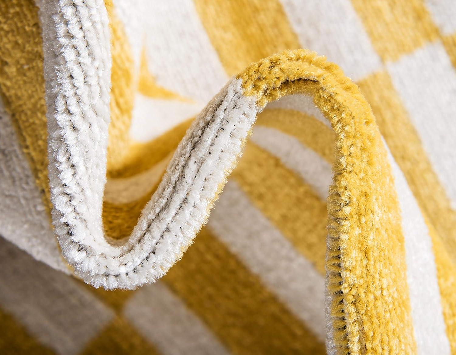 Yellow and Beige Striped Synthetic 4' x 6' Area Rug