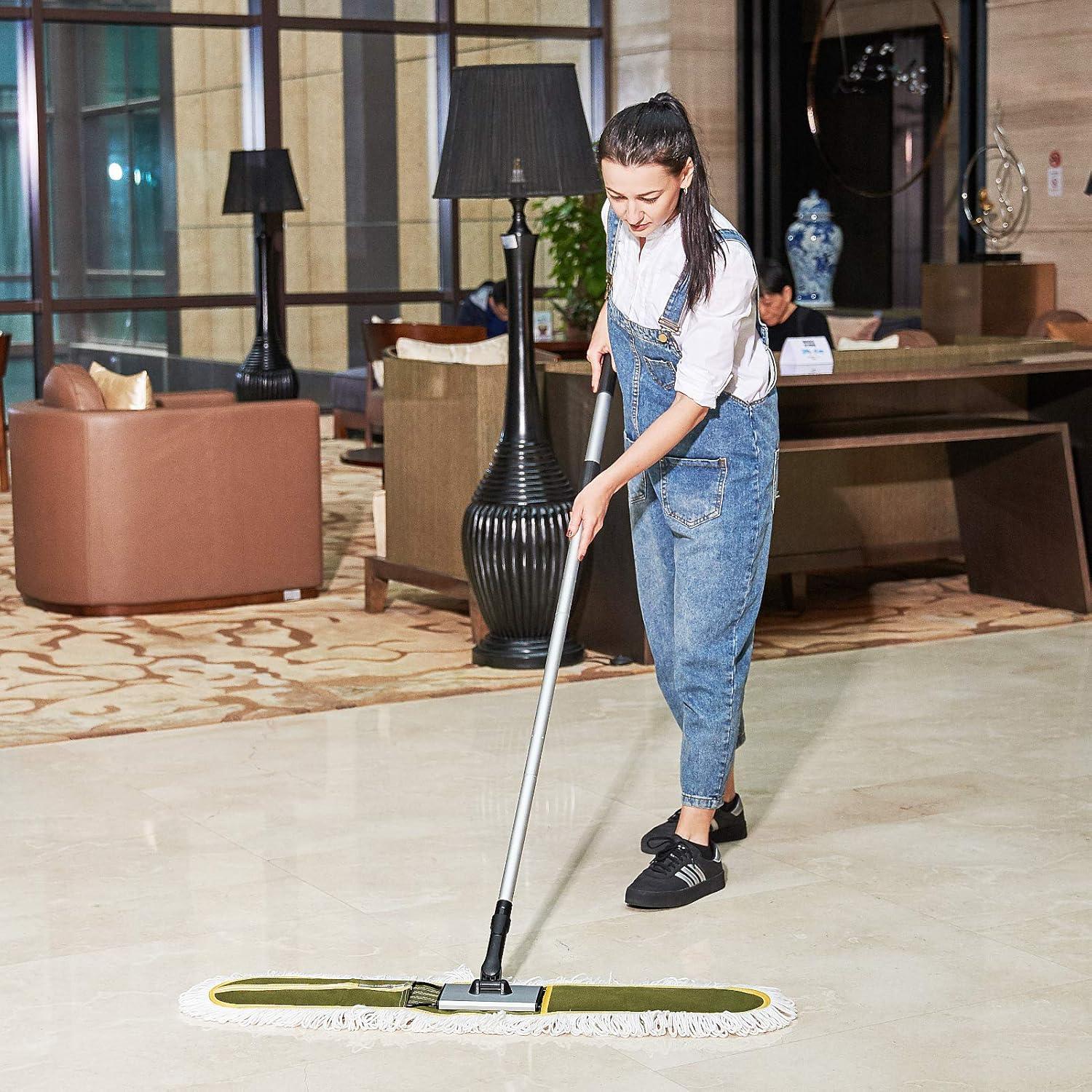 CLEANHOME 36" Commercial Dust Mops for Floor Cleaning Heavy Duty Hotel Company Household Cleaning Supplies for Hardwood, Tiles, Marble Floors,Green