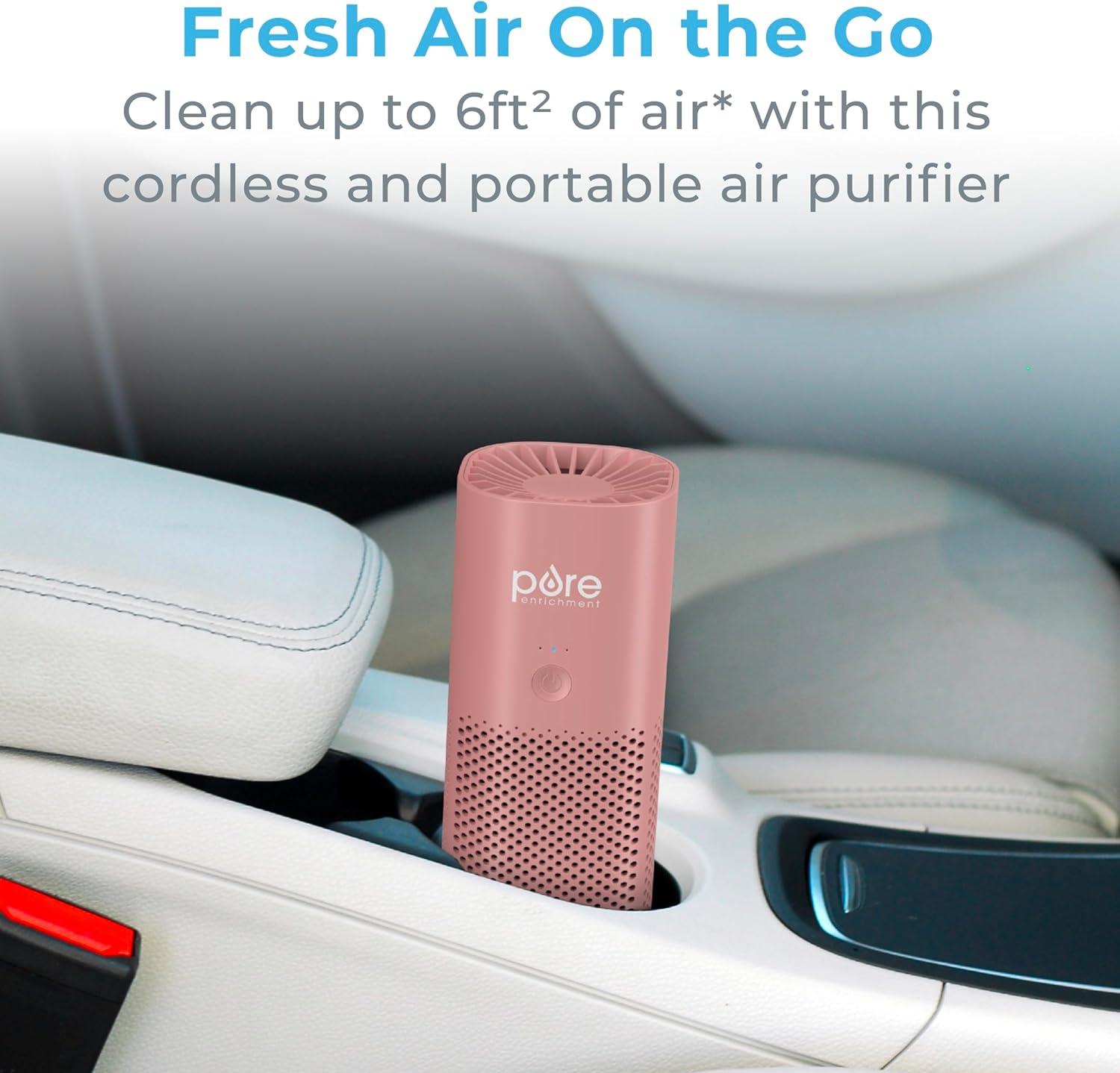 Pure Enrichment Pure Zone Mini Personal Air Purifier Blush: HEPA Filter, USB Powered, 3 Settings, 5-Year Warranty