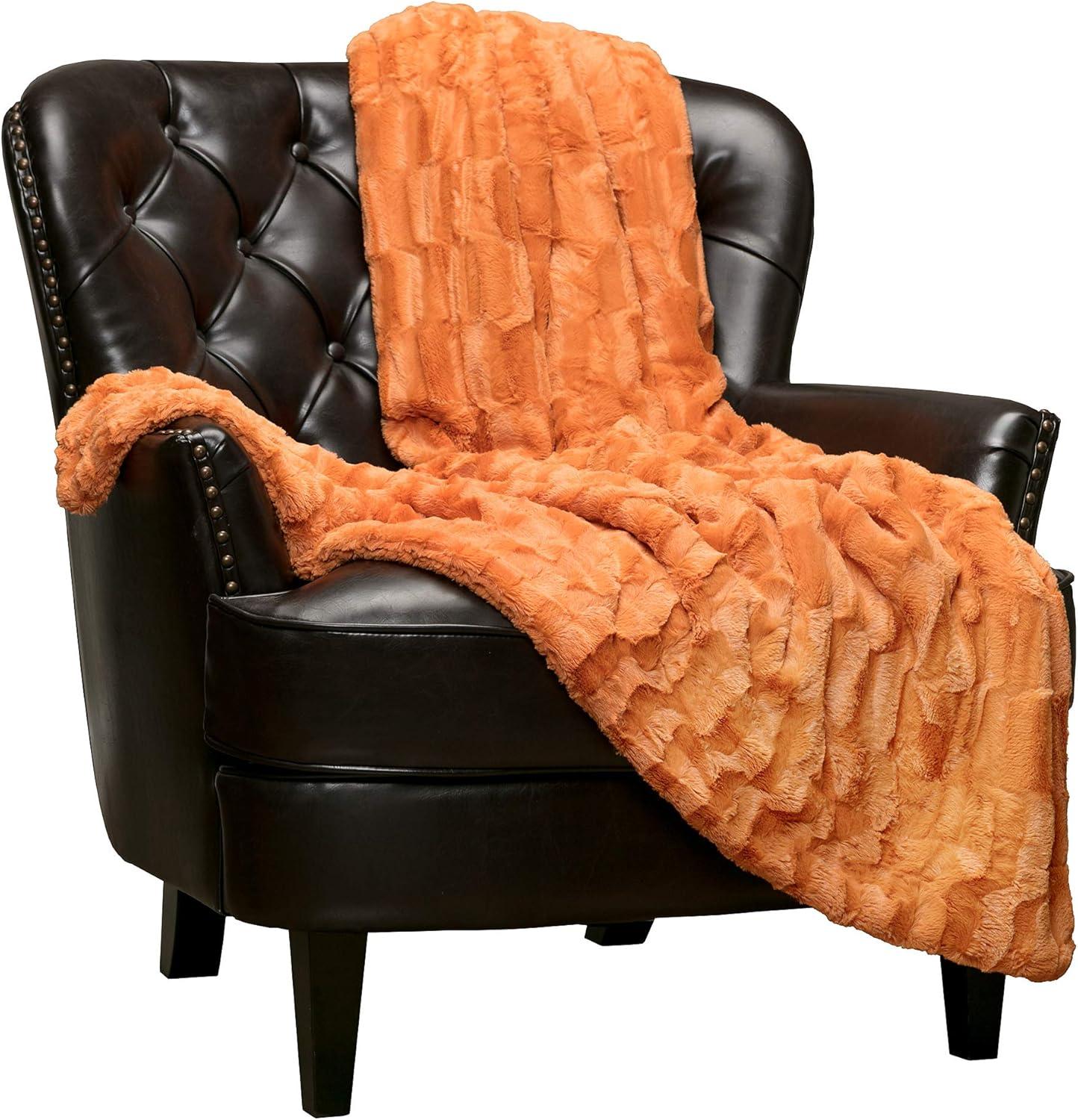 Chanasya Embossed Deco Faux Fur Throw Blanket - 50" x 65” - Orange