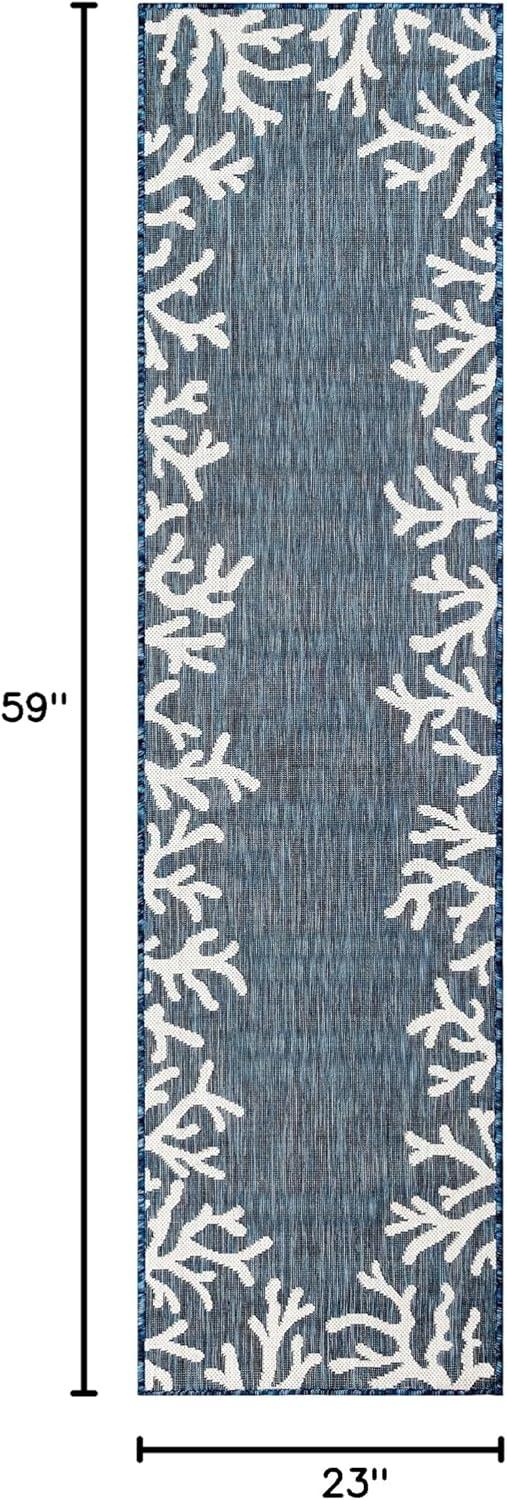 Liora Manne Carmel Coral Border Indoor/Outdoor Rug Navy 1'11" x 4'11"