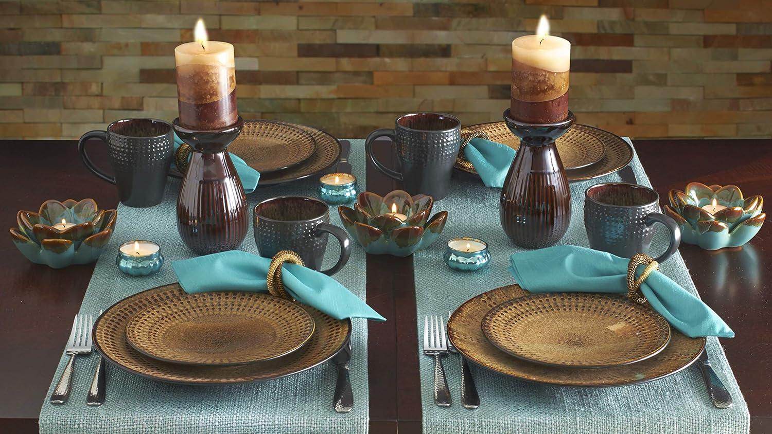 Cambria Brown Ceramic 16-Piece Beaded Dinnerware Set