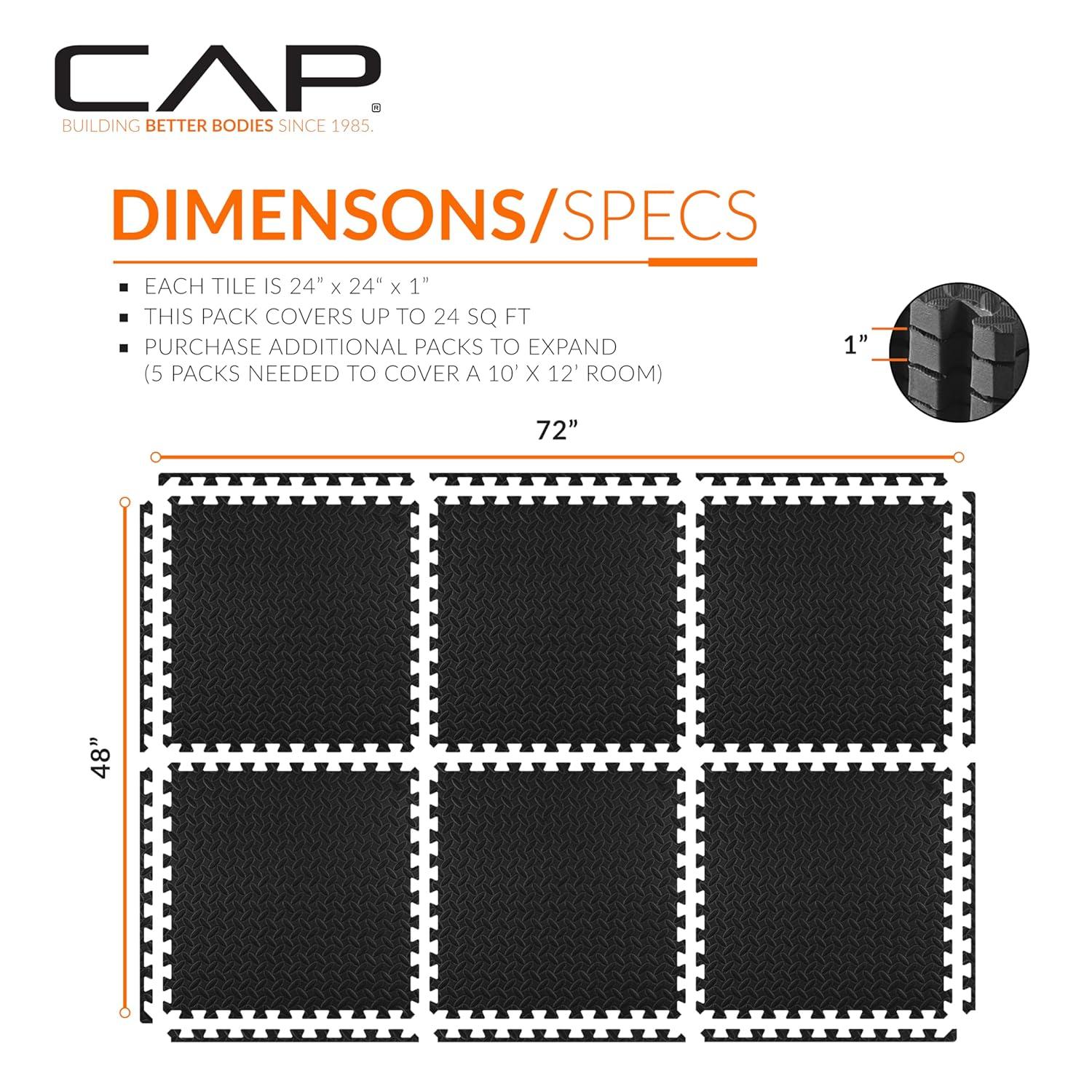 CAP Interlocking Exercise Foam Mats, 24 SQ.FT Diamond, TATAMI, T-Pattern 1-Inch Thickness Tiles
