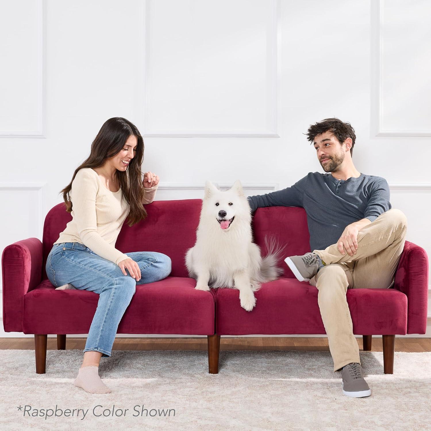 Best Choice Products Curved Convertible Futon, Velvet Fabric Split-Back Sleeper Bed - Plum