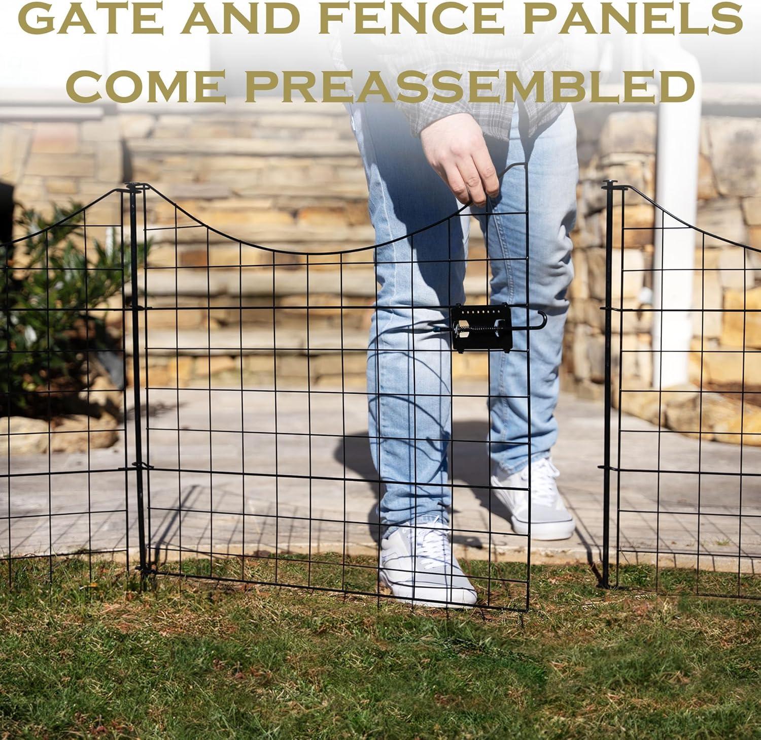 25in H (4 Fence Panels + 1 Gate) No Dig Easy Install Zippity Black Metal Fence, Decorative Fence for Garden Fencing For Dogs, Temporary Fence, Garden Fence Animal Barrier, WF29013