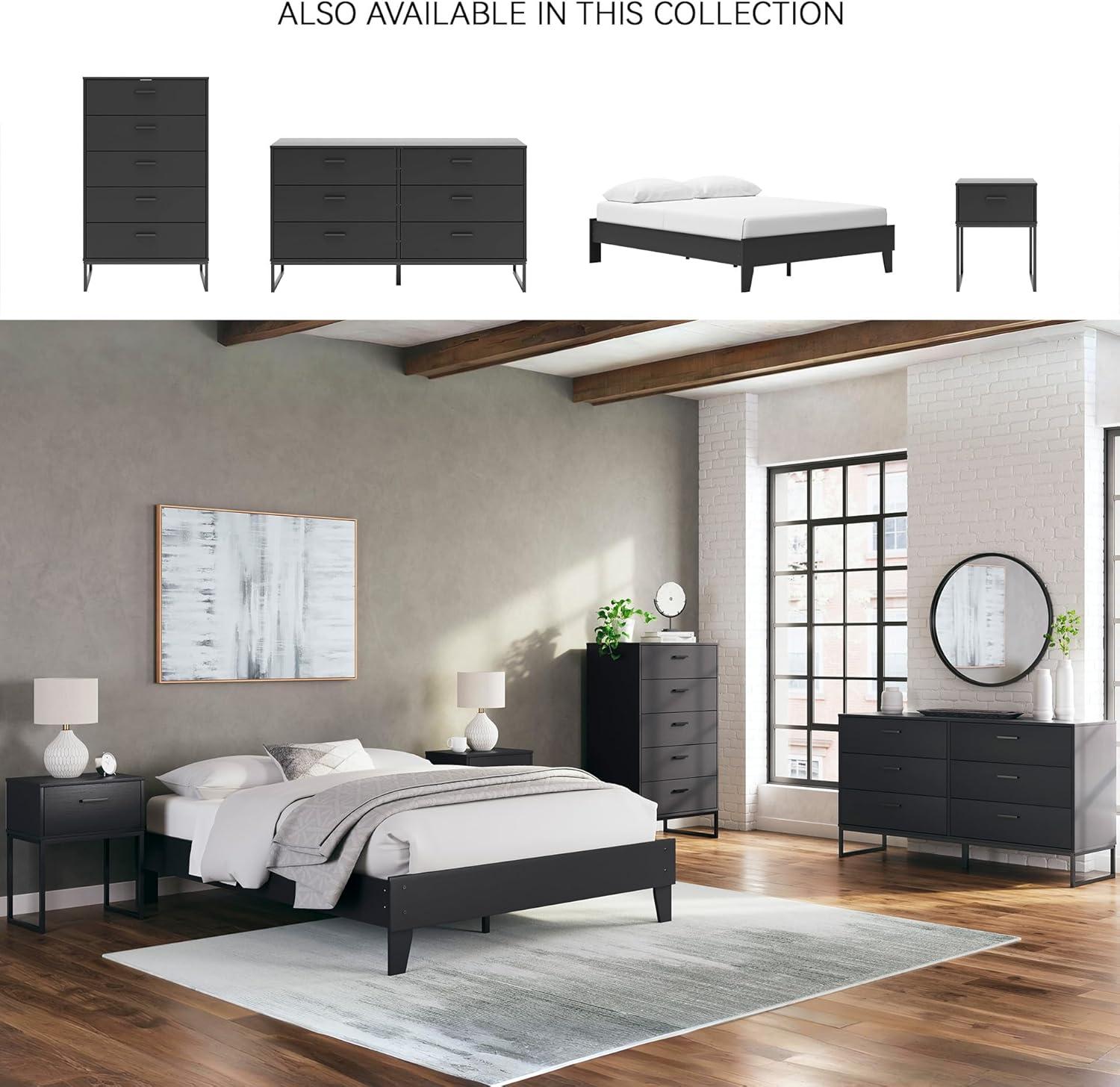 Signature Design by Ashley Queen Piperton Platform Bed Black: Modern Style, MDF Frame, No Box Spring Needed