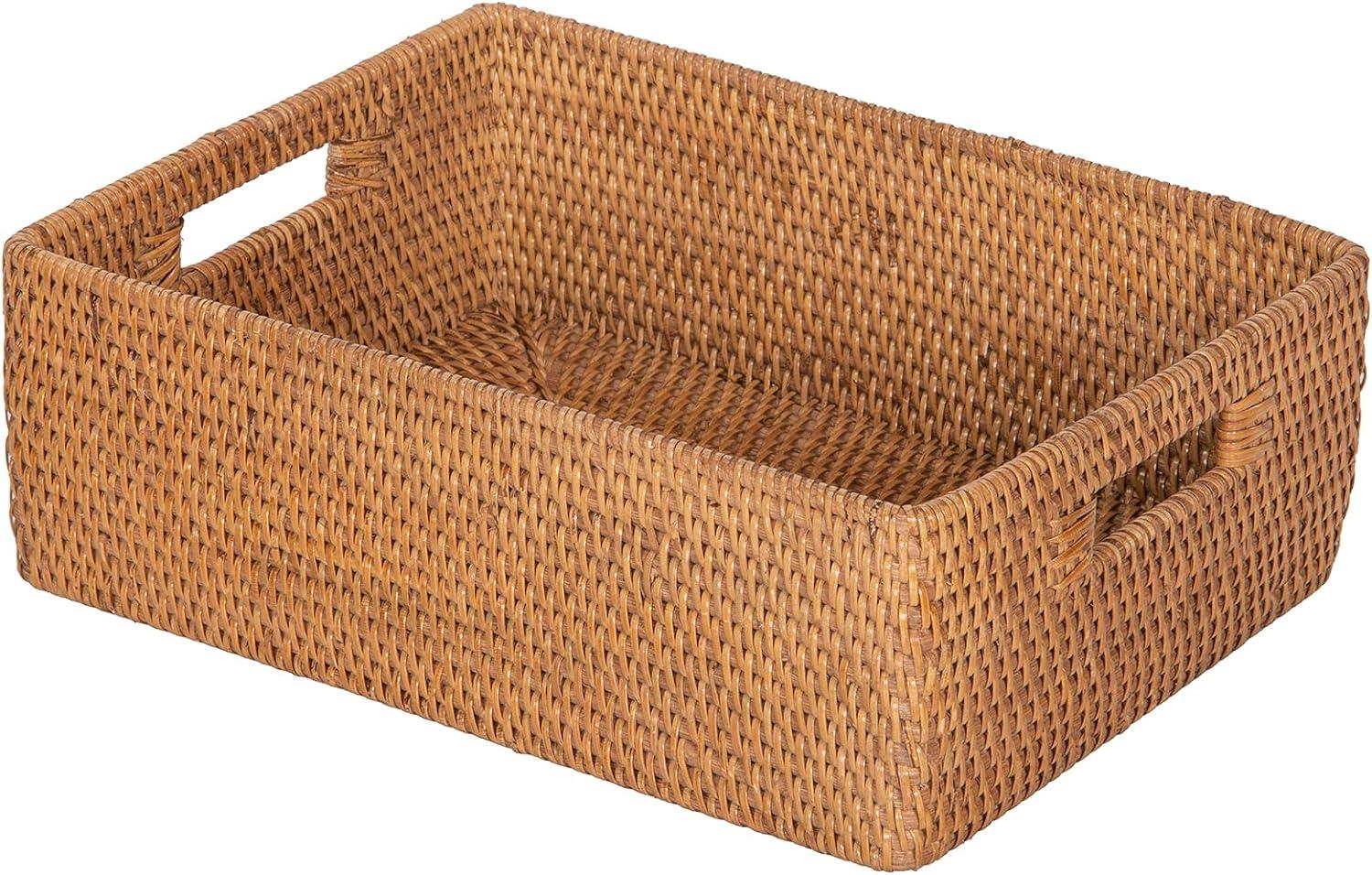 Kouboo Loma Rattan Shelf & Organizing Basket, Handwoven-Inspired Storage Color Honey Brown