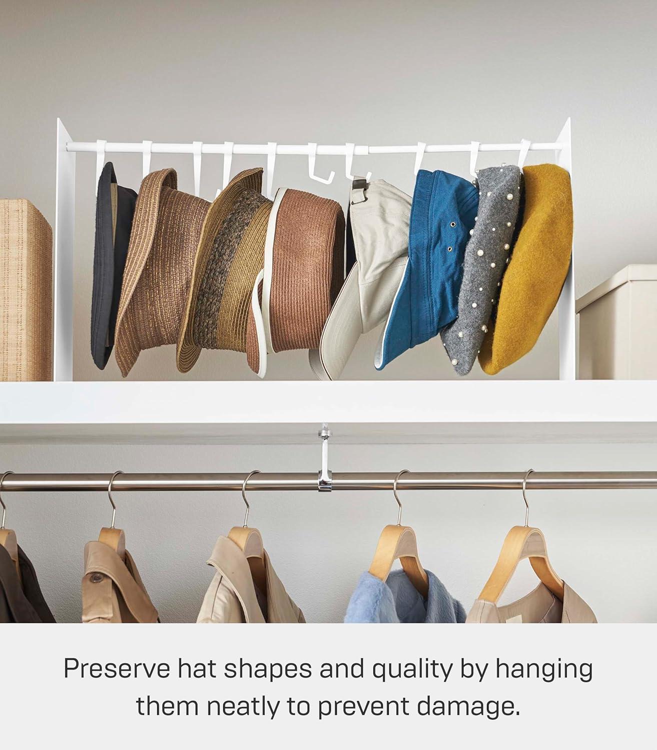 White Adjustable Steel Hat Hanging Organizer with Hooks