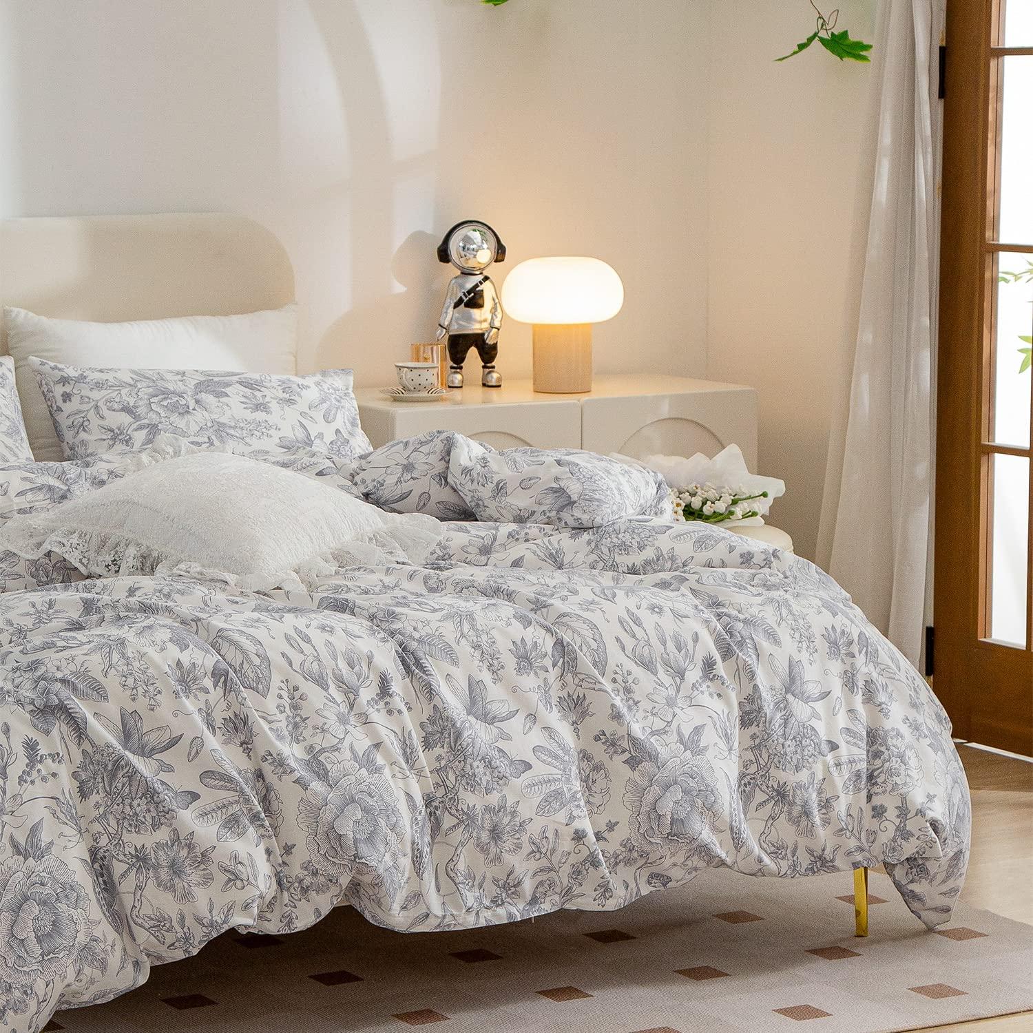 Floral Comforter Set Twin 2 Pieces Soft Cute Vintage Floral Bedding Comforter Lightweight Garden Style Floral Botanical Comforter Set for All Seasons 1 Comforter and 1 Pillowcases