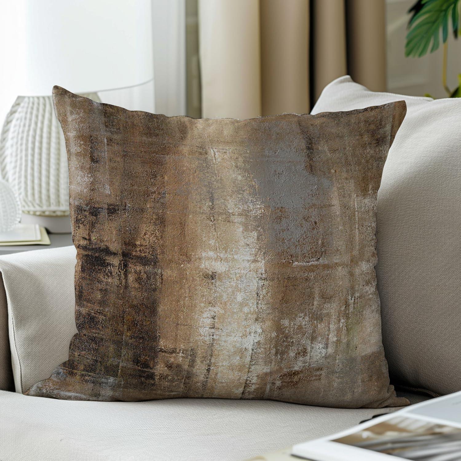 Taupe Abstract Art Cotton Polyester Euro Pillow Covers, Set of 2