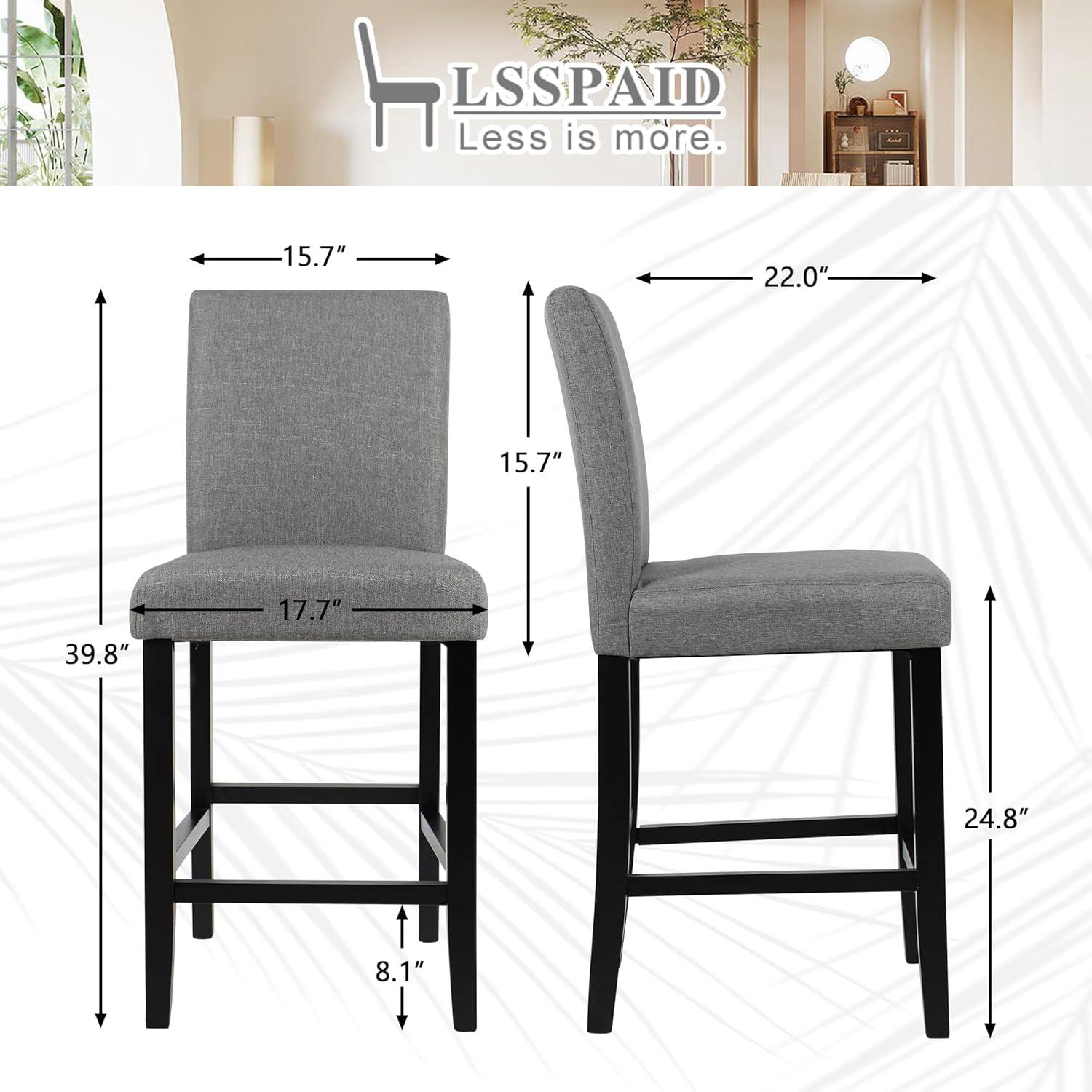 Counter Height Fabric Upholstered Barstools with Silver Nailhead Trim in Gray, Set of 2