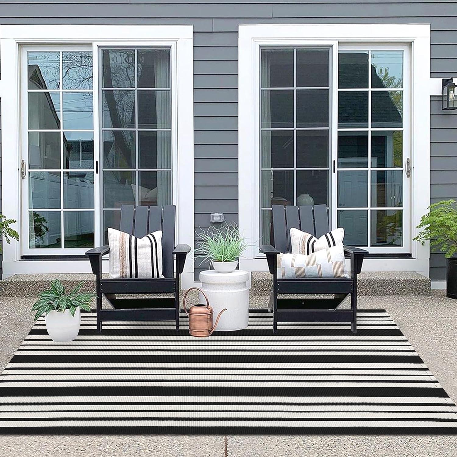 IOHOUZE Navy and White Striped Rug 2'x3' Front Door Rugs, Small Washable Area Rug for Front Porch, Spring Summer Doormats Outdoor Indoor, Cotton Rugs for Entryway Porch Entrance