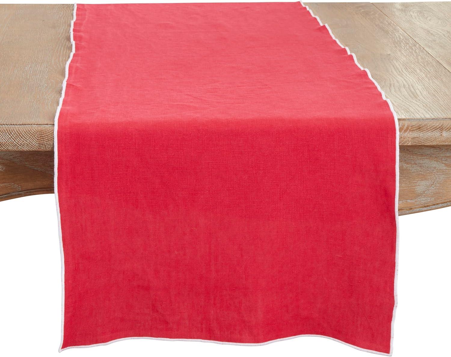 Red Linen Stitched Edge Rectangular Table Runner