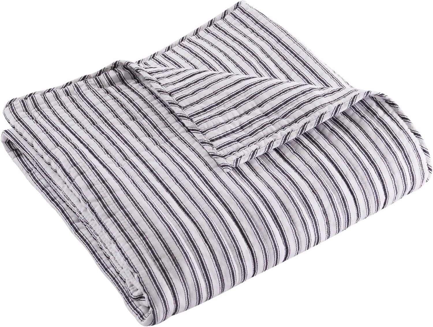 Tobago Stripe Charcoal Quilted Throw - Levtex Home