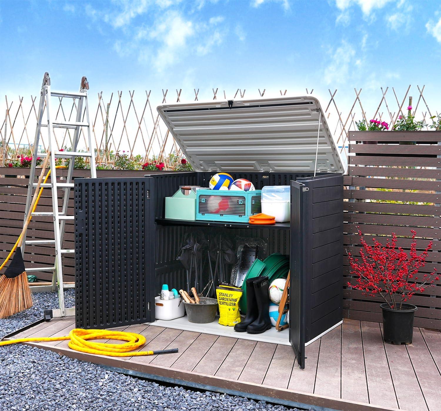Large Brown Resin Outdoor Storage Shed with Shelving