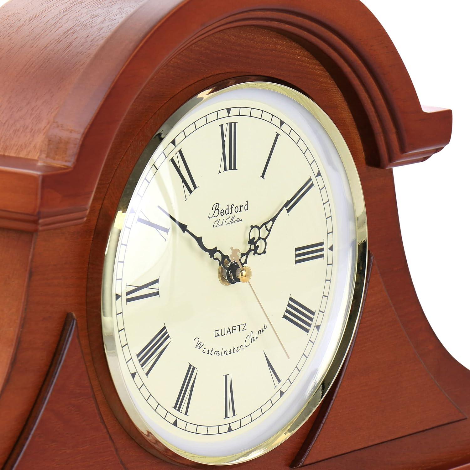 Bedford Clock Collection Mahogany Cherry Mantel Clock with Chimes